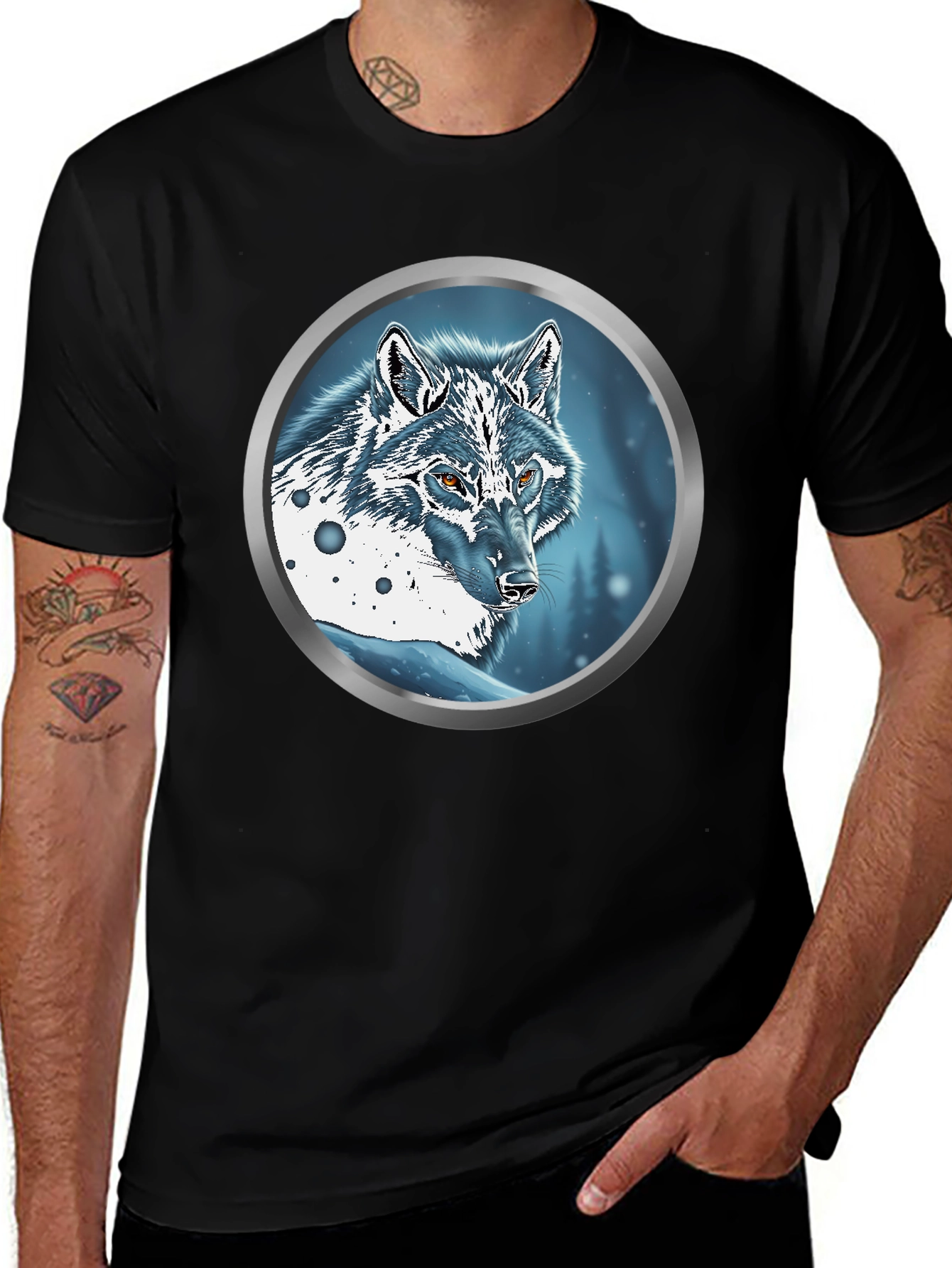 Variant 27 of Wolf Portrait Graphic Tee - Sleek Black