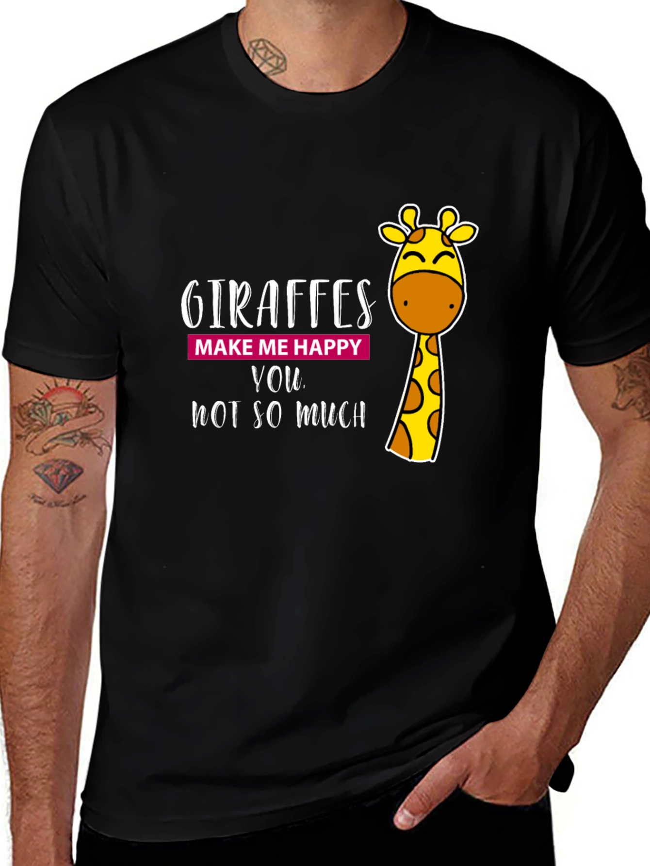 Variant 26 of Giraffe Humor Graphic Tee - Black Cotton T-Shirt