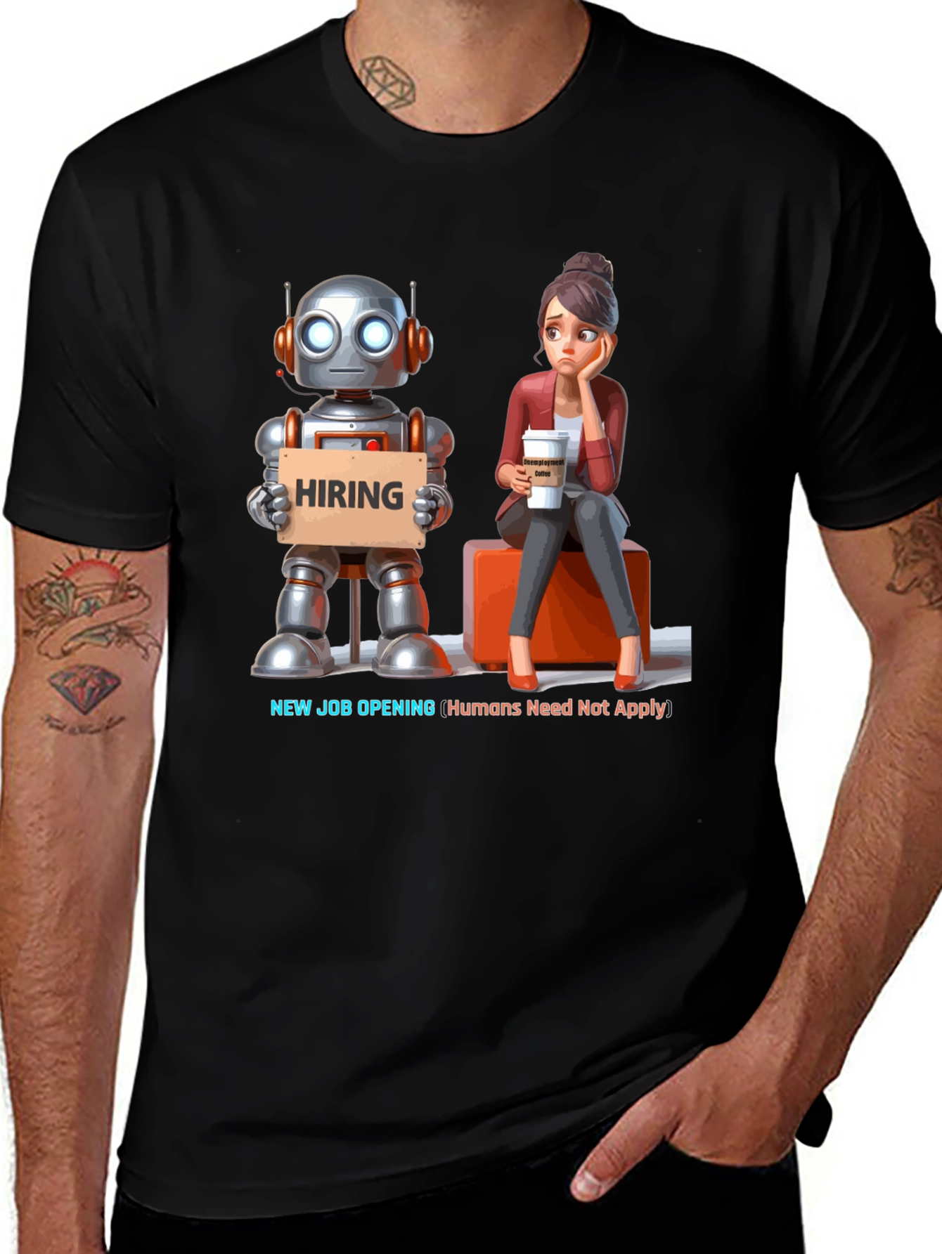 Variant 17 of Robot Hiring T-Shirt - Humans Need Not Apply!