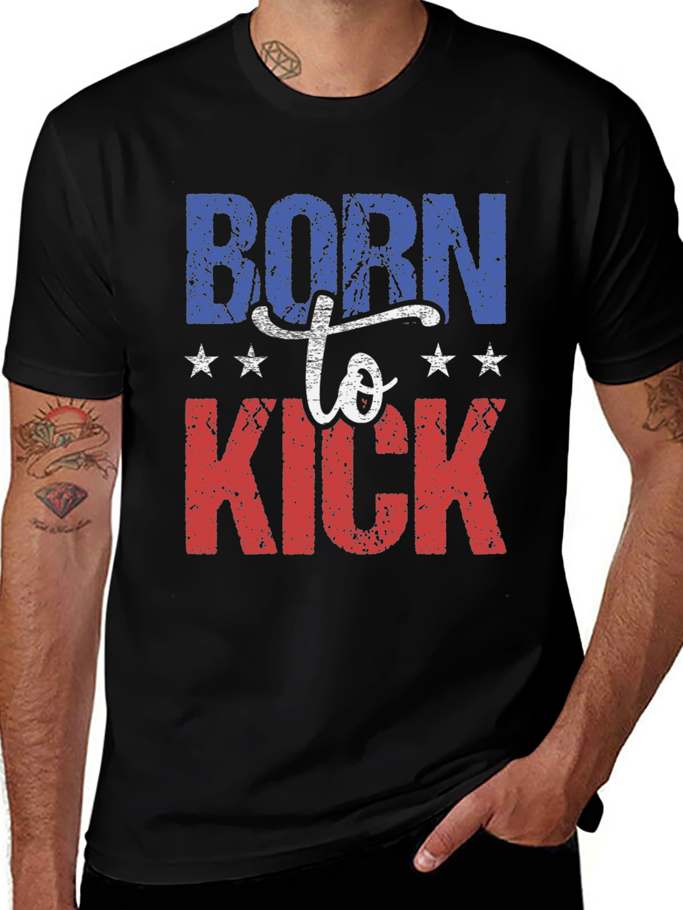 Variant 22 of Born to Kick Patriotic Graphic Tee - Black Cotton Blend
