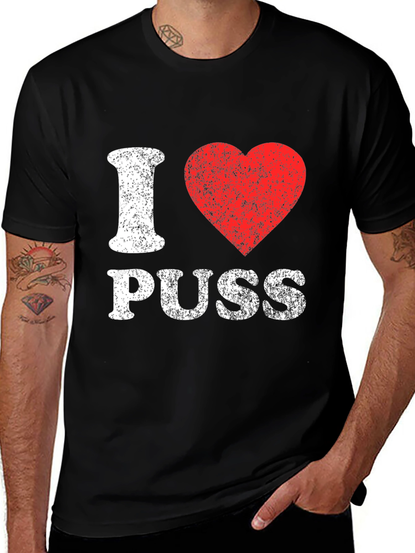 Variant 3 of I Love Puss Graphic Tee - Black Cotton T-Shirt