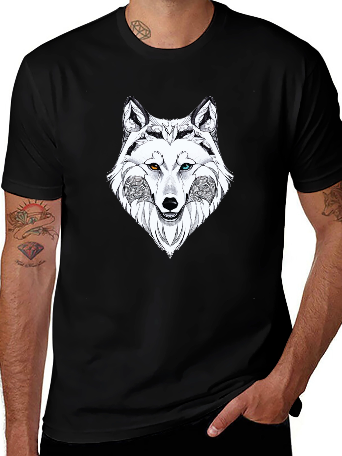 Variant 27 of Wolf Graphic Black T-Shirt - Heterochromia Eyes