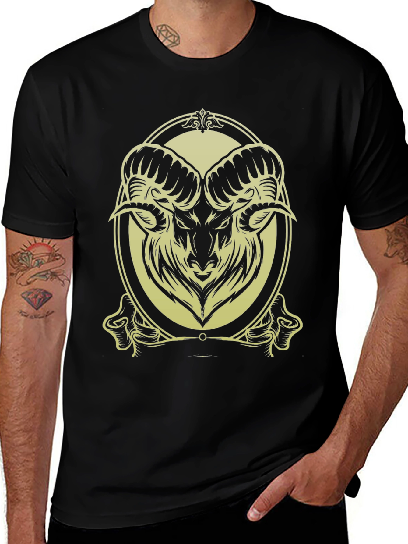Variant 24 of Ram Graphic Tee - Black Cotton Blend - Stylish & Unique Design