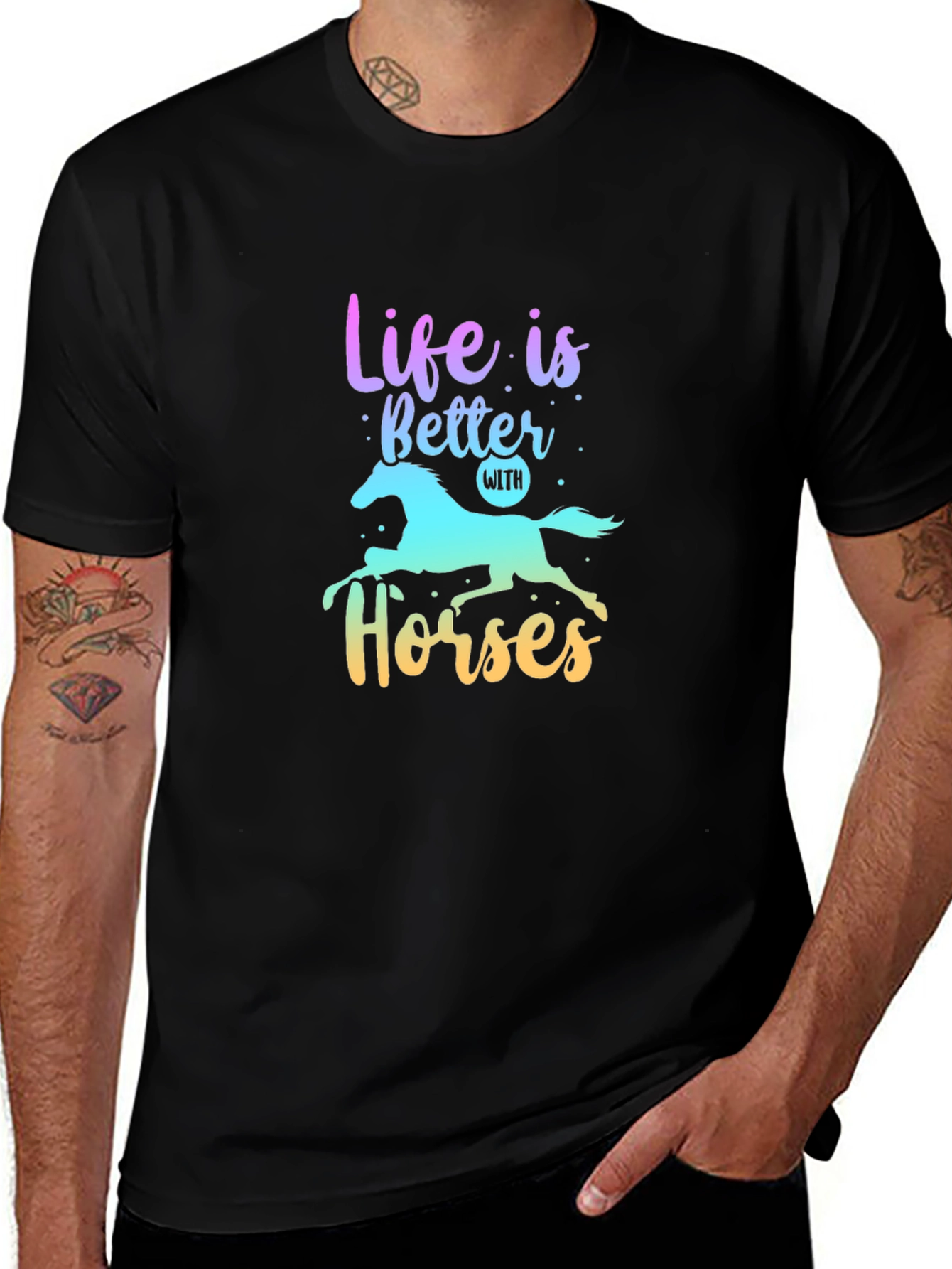 Life is Better with Horses Black T-Shirt