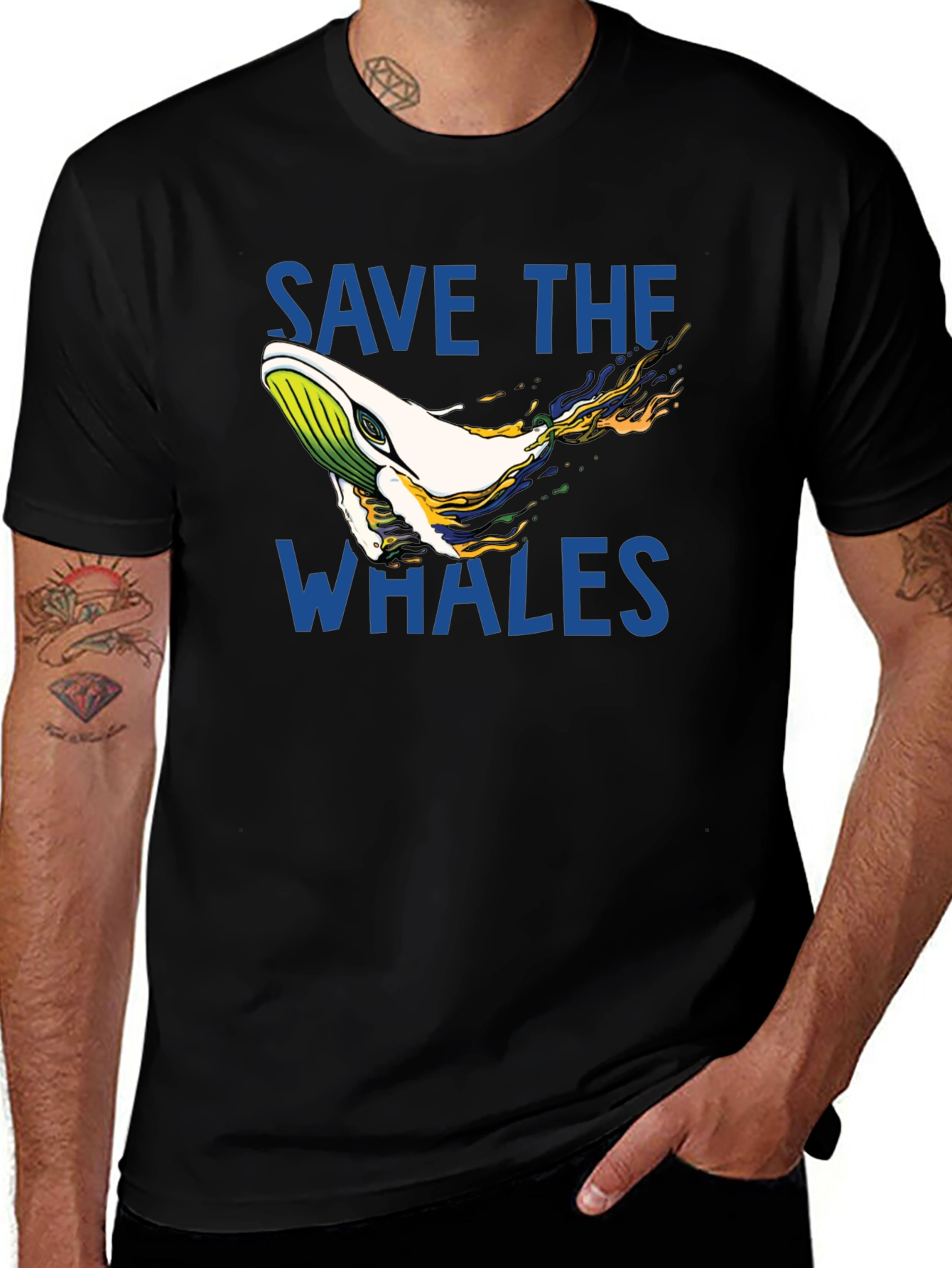 Variant 26 of Save the Whales Graphic Tee - Black Cotton T-Shirt