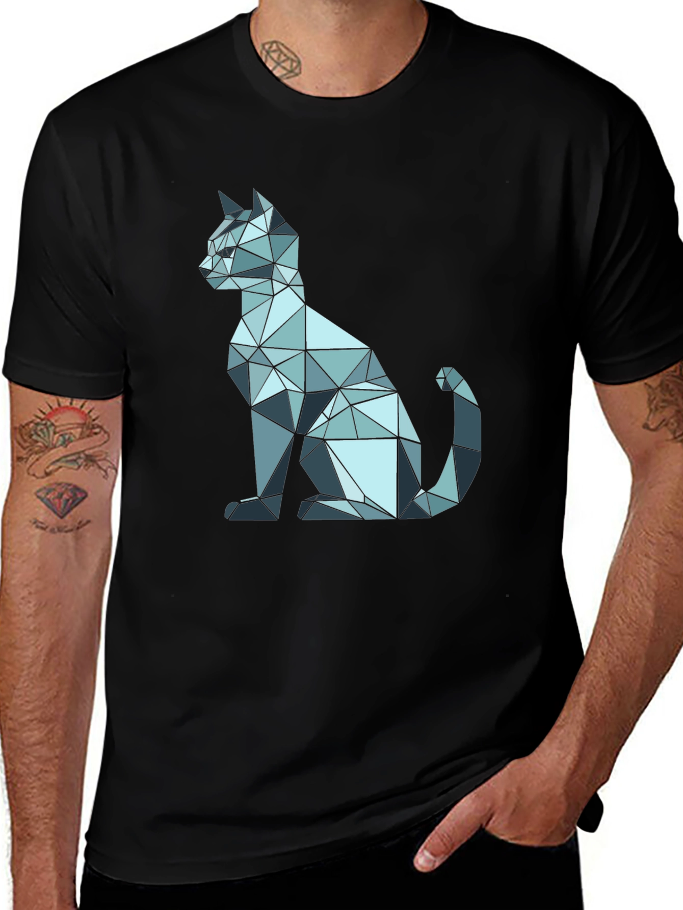 Variant 7 of Geometric Cat Graphic Tee - Modern Design
