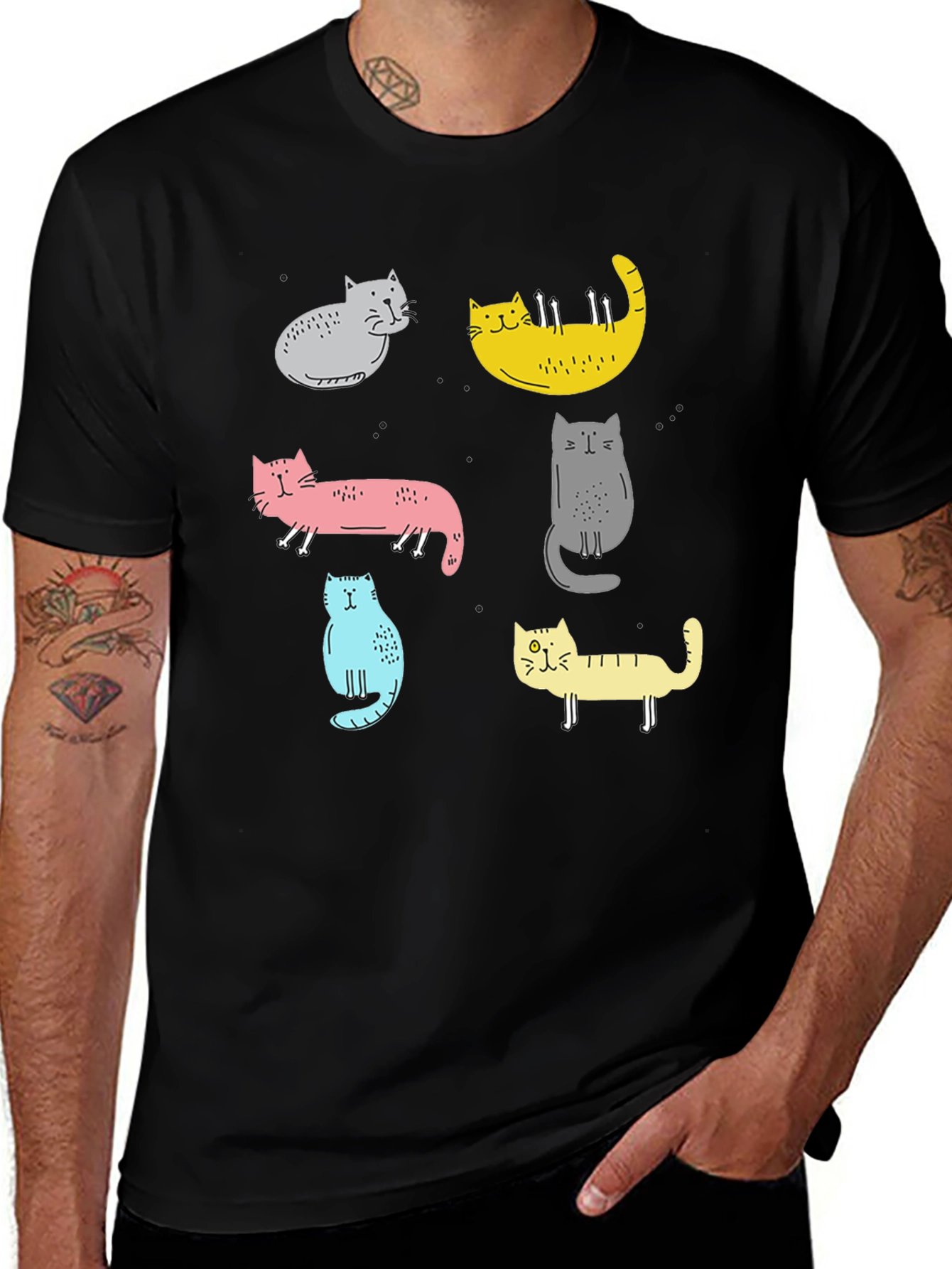 Variant 3 of Cool Cats Graphic Tee - Black Cotton Comfort