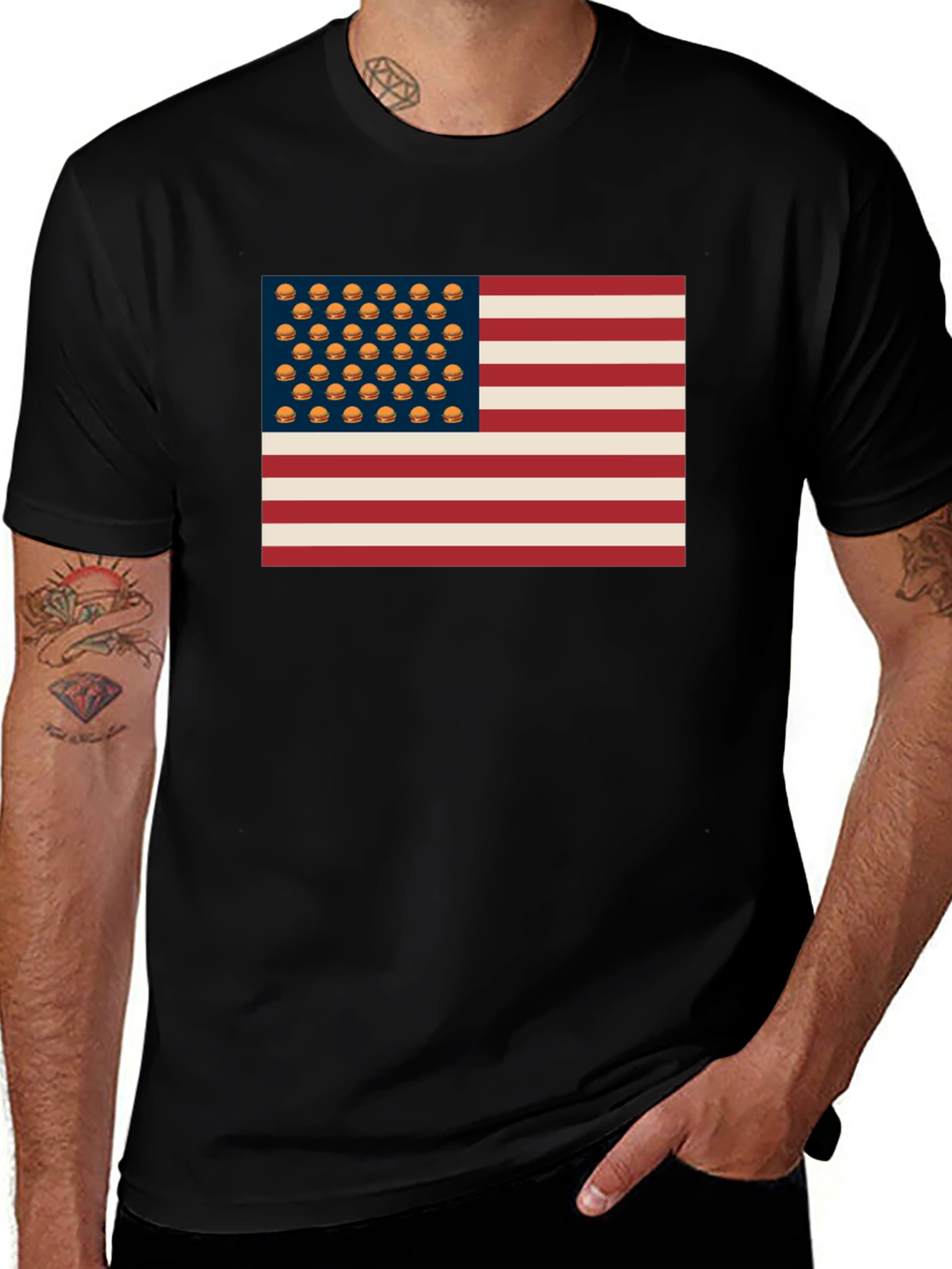 Variant 3 of Burger USA Flag T-Shirt - Patriotic & Fun