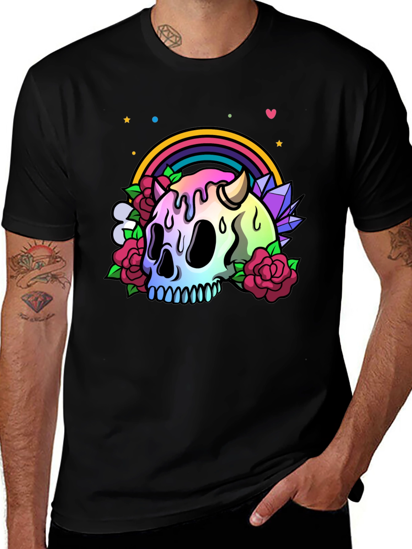 Variant 10 of Rainbow Skull Graphic Tee - Men's Black T-Shirt