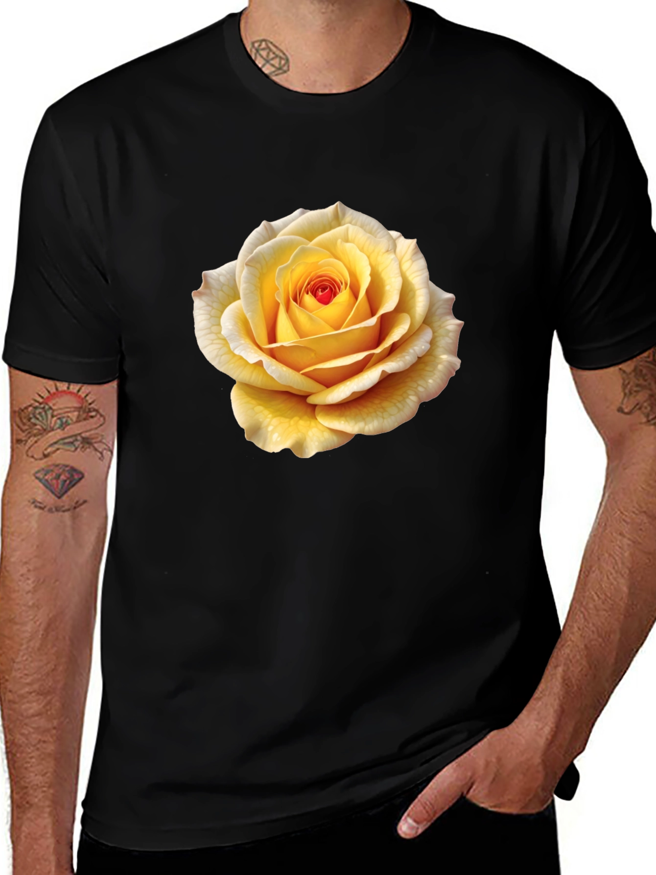 Variant 27 of Yellow Rose Graphic Tee - Stylish Floral T-Shirt