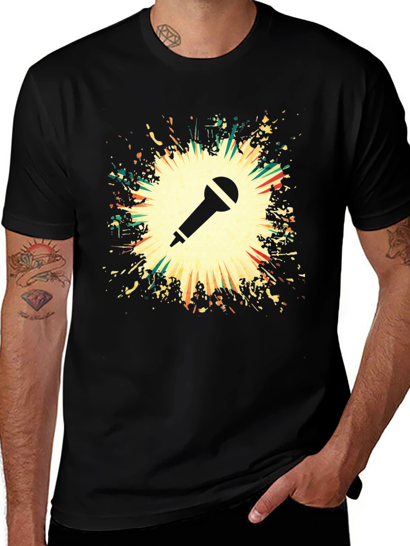 Variant 6 of Retro Microphone Graphic T-Shirt - Black