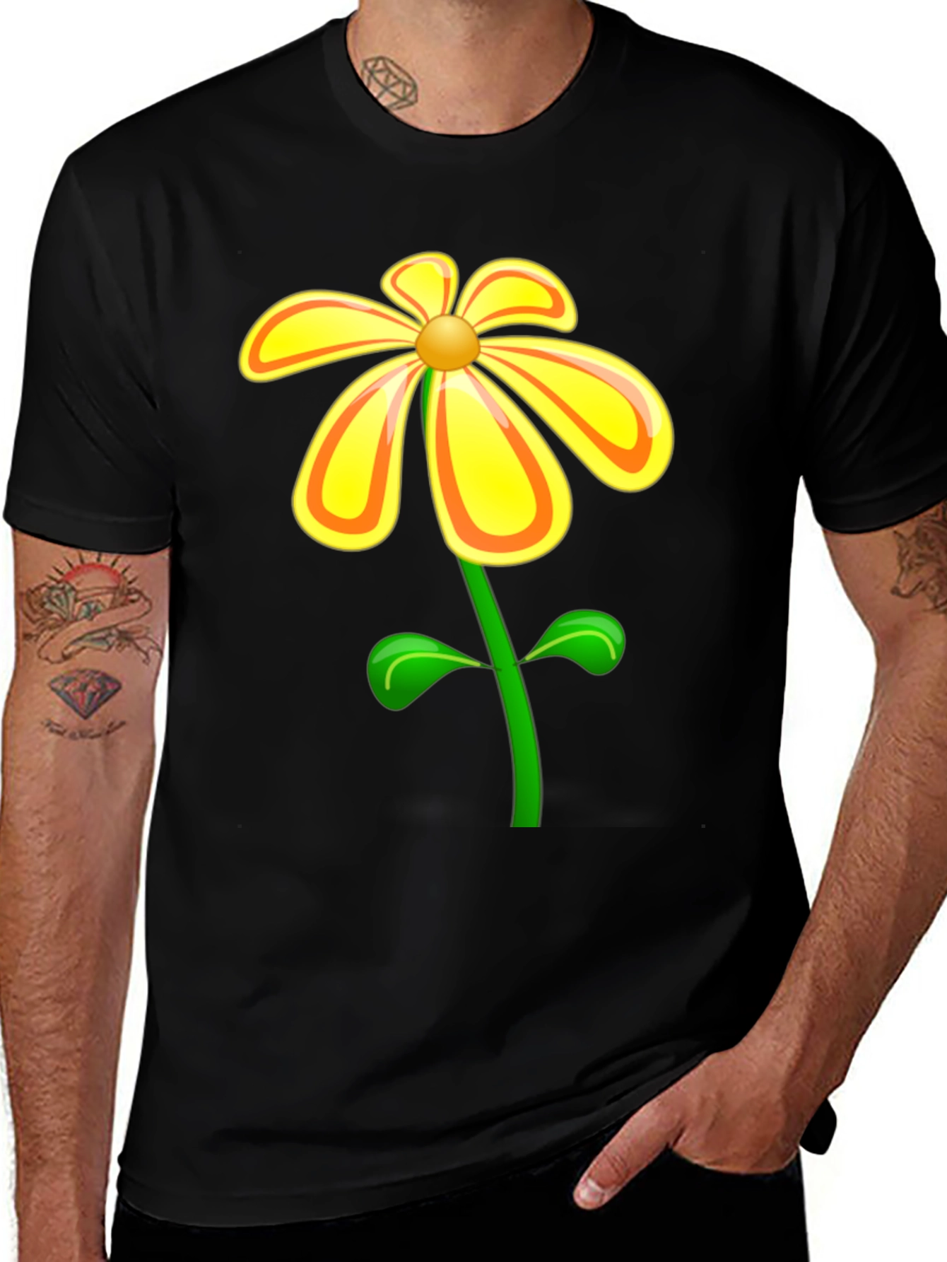 Variant 14 of Black T-Shirt with Yellow Flower Graphic