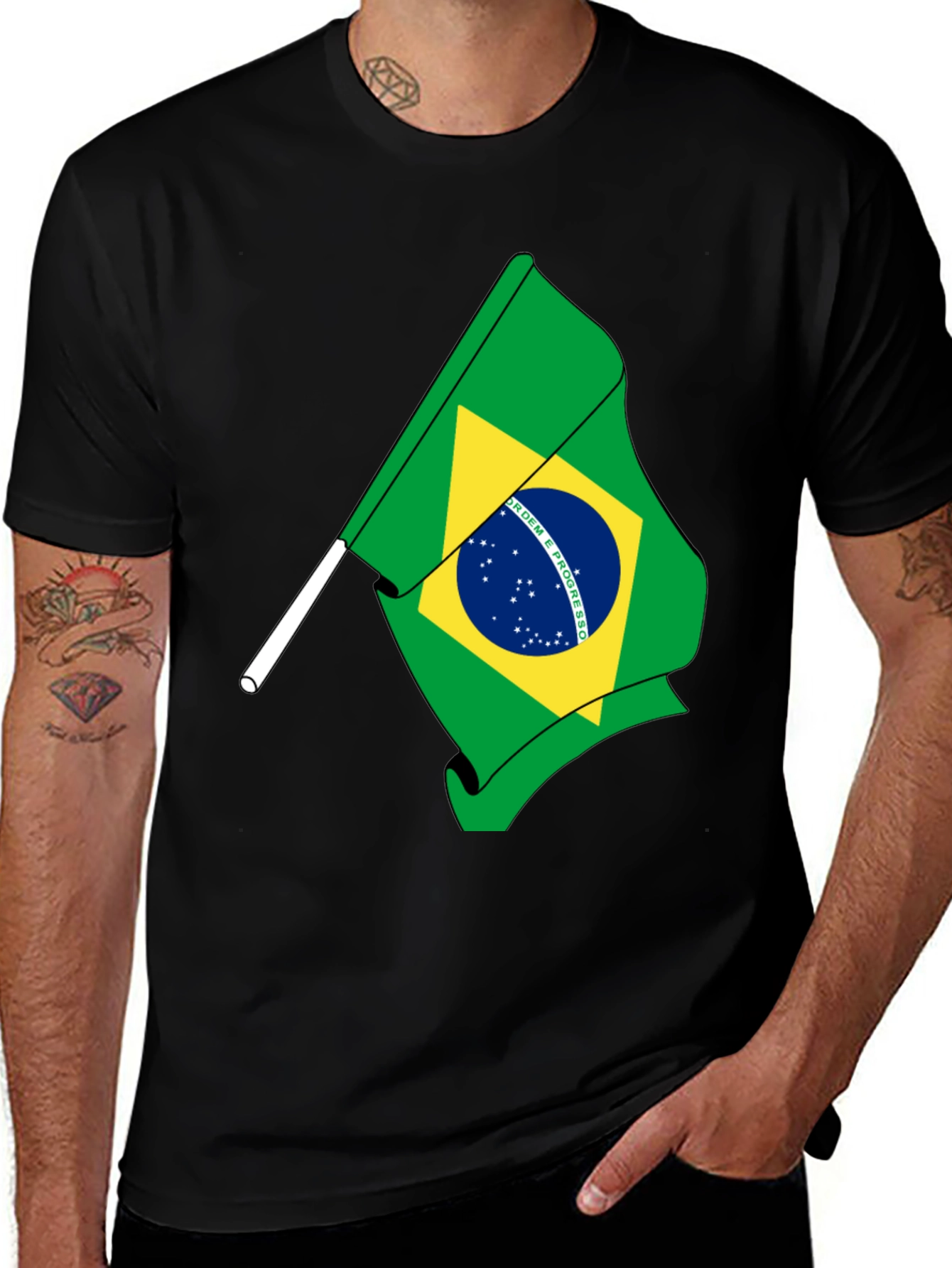 Variant 30 of Brazil Flag Graphic Tee - Black Cotton T-Shirt