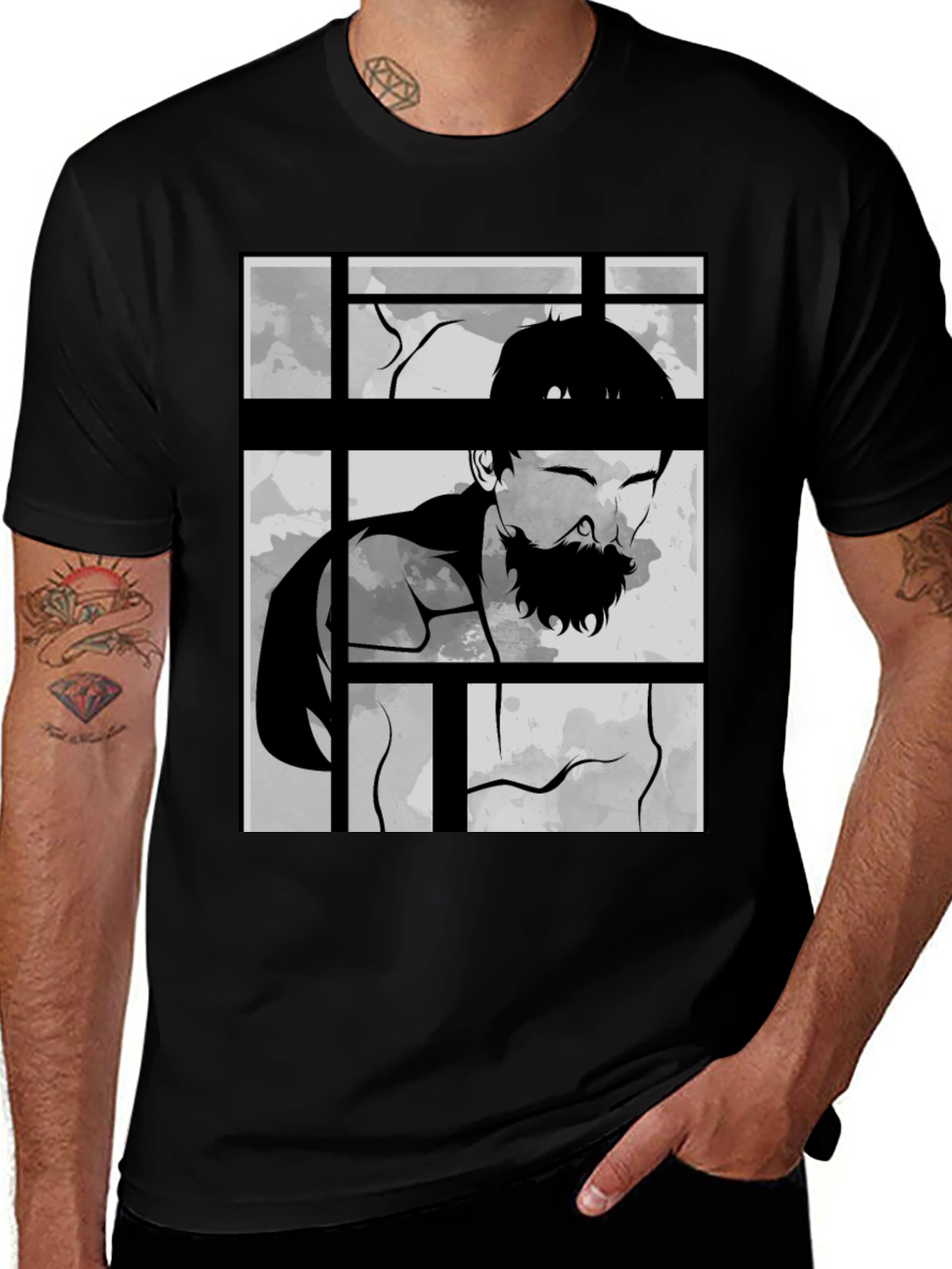 Variant 7 of Abstract Portrait Graphic Tee - Black