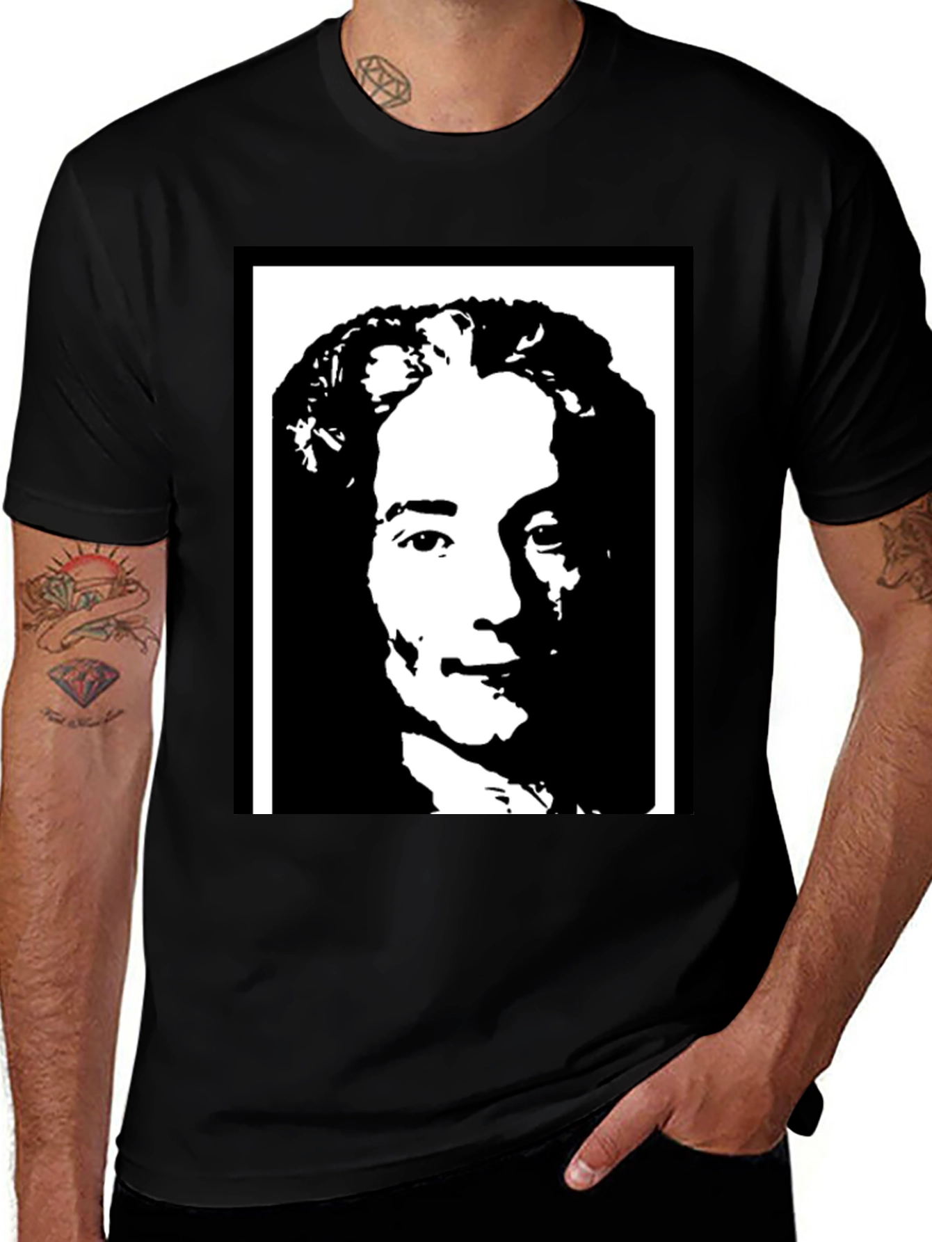 Voltaire Portrait Graphic T-Shirt - Black