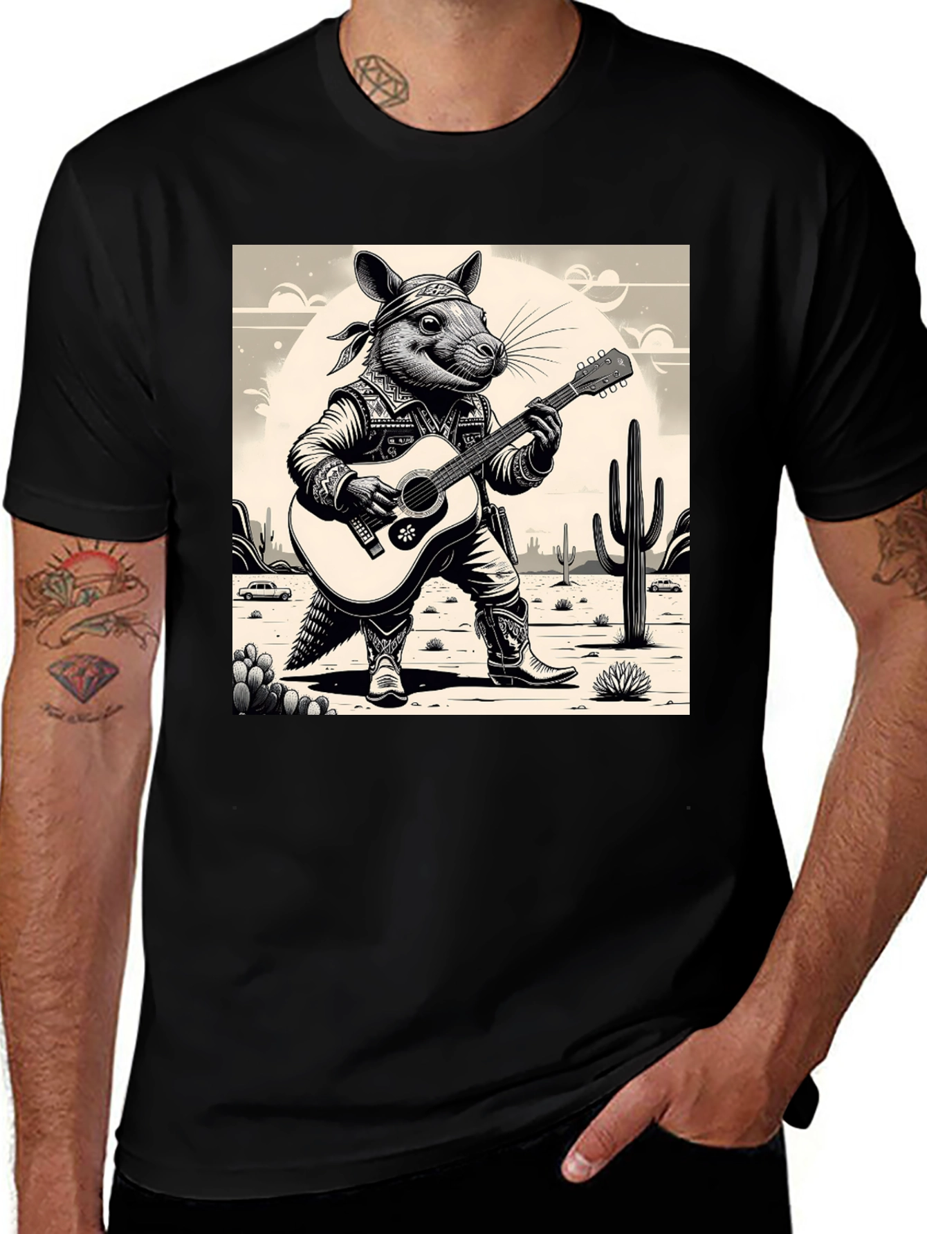 Variant 14 of Armadillo Guitar Player Graphic Tee