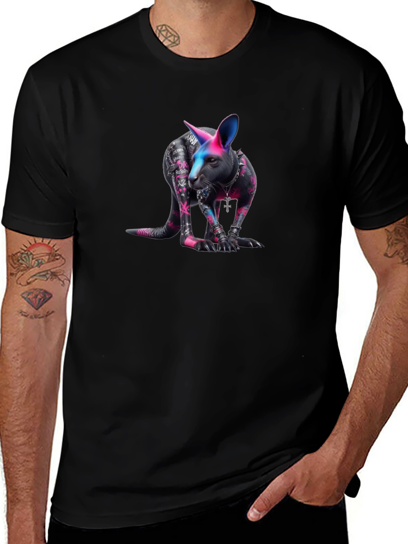 Variant 27 of Black T-shirt with Kangaroo Graphic