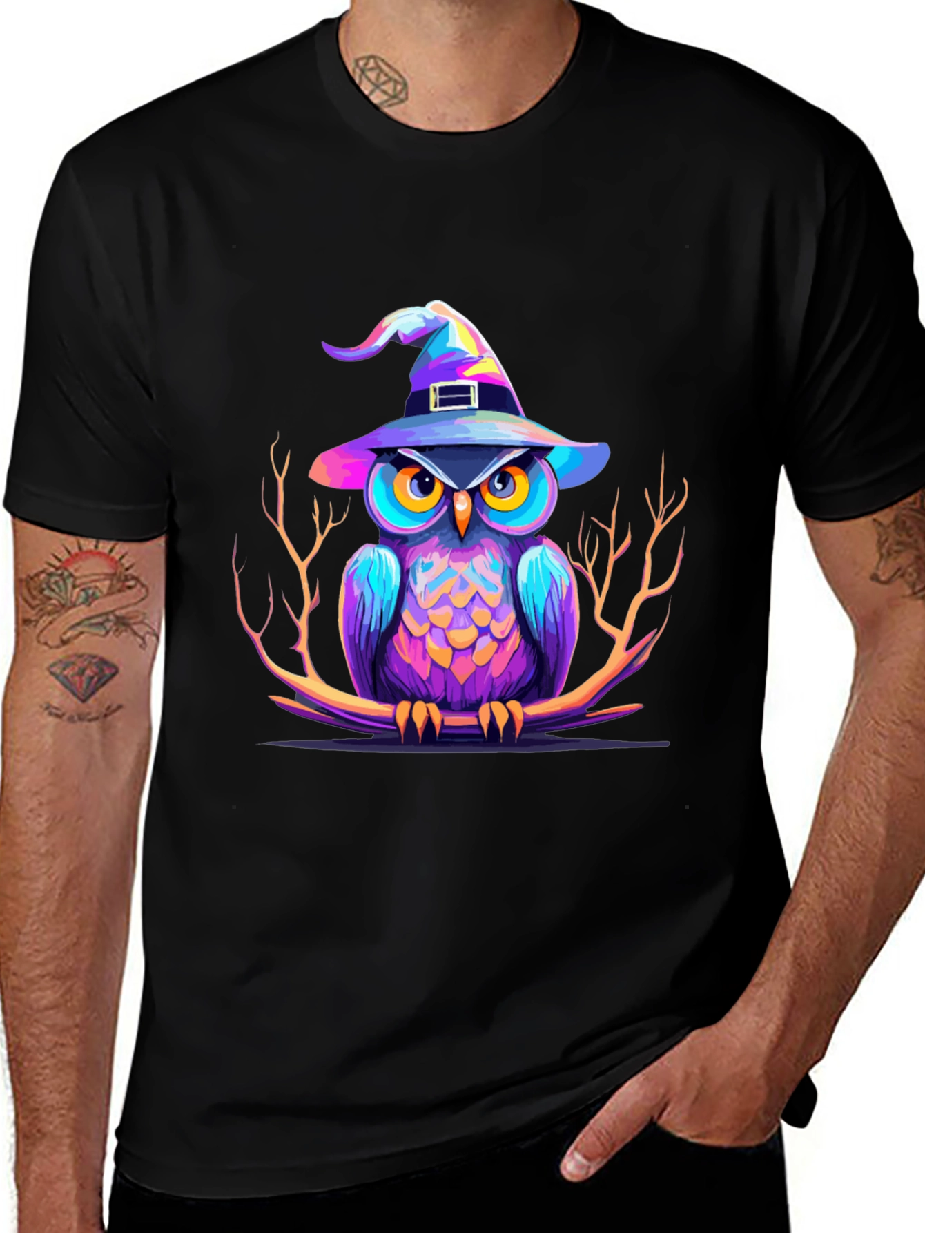 Whimsical Owl Witch Halloween T-Shirt