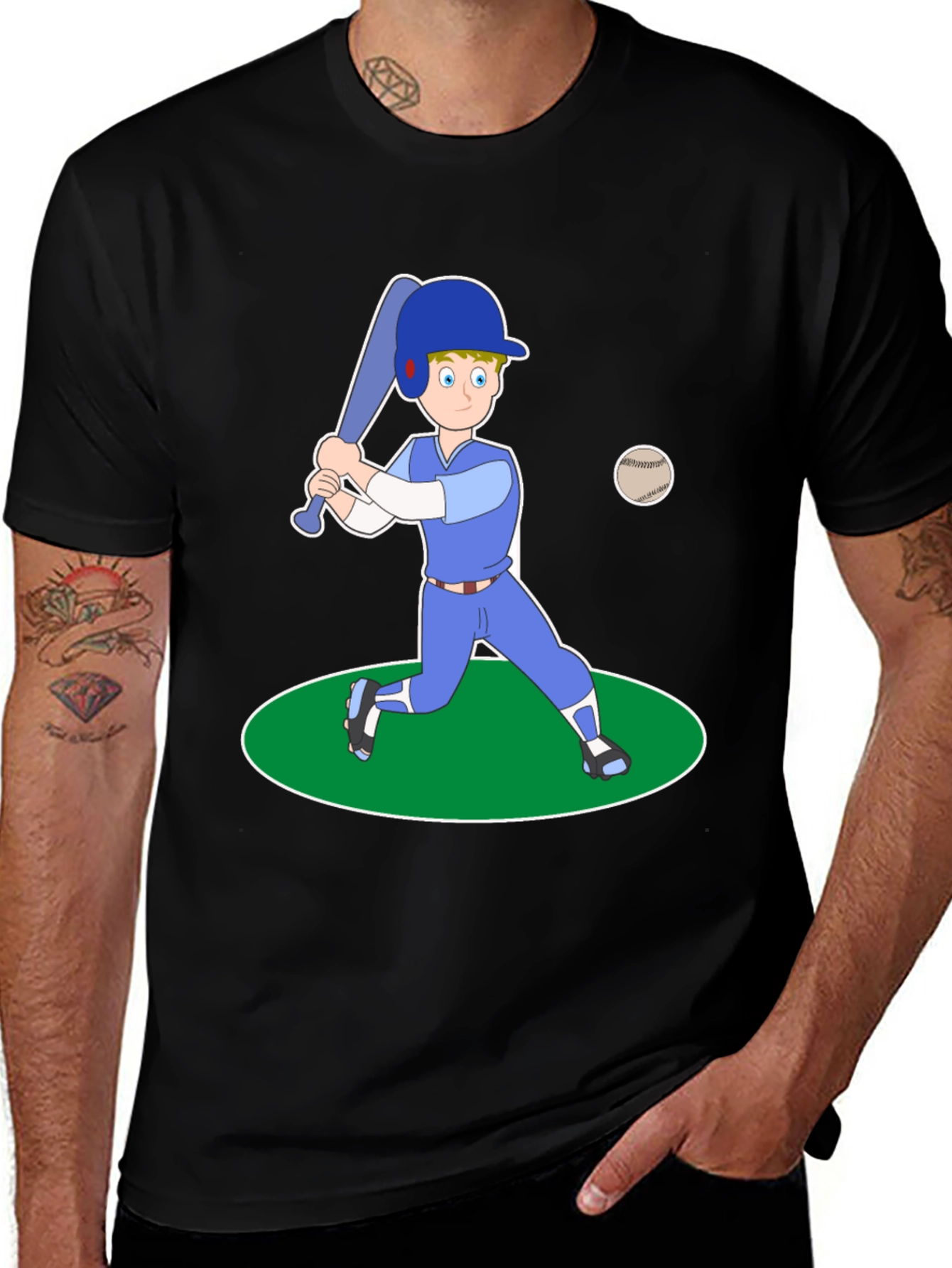 Variant 23 of Cartoon Baseball Player Black T-Shirt