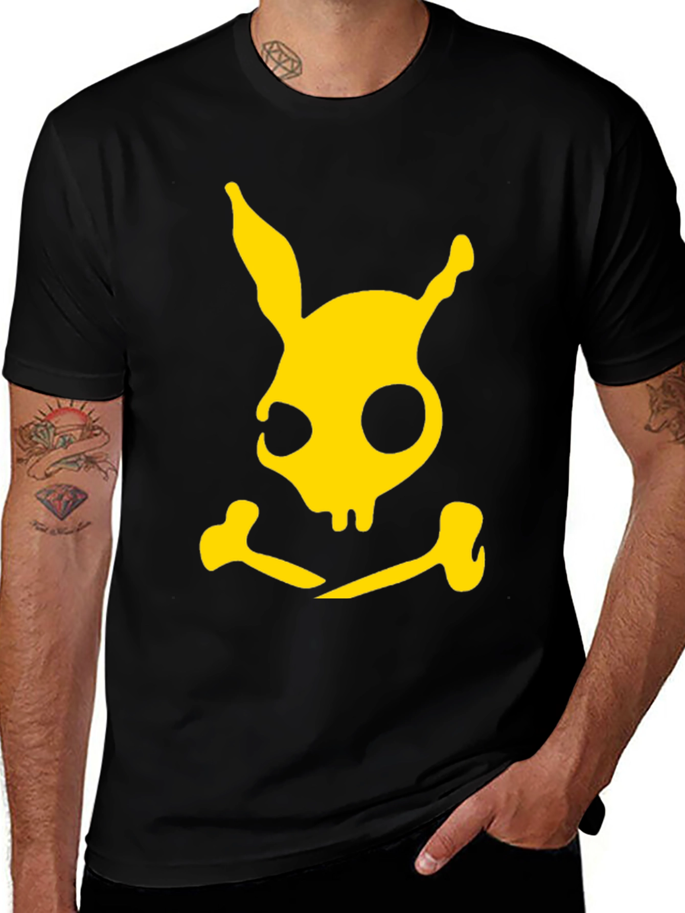 Variant 5 of Rabbit Skull & Crossbones Graphic Tee - Black