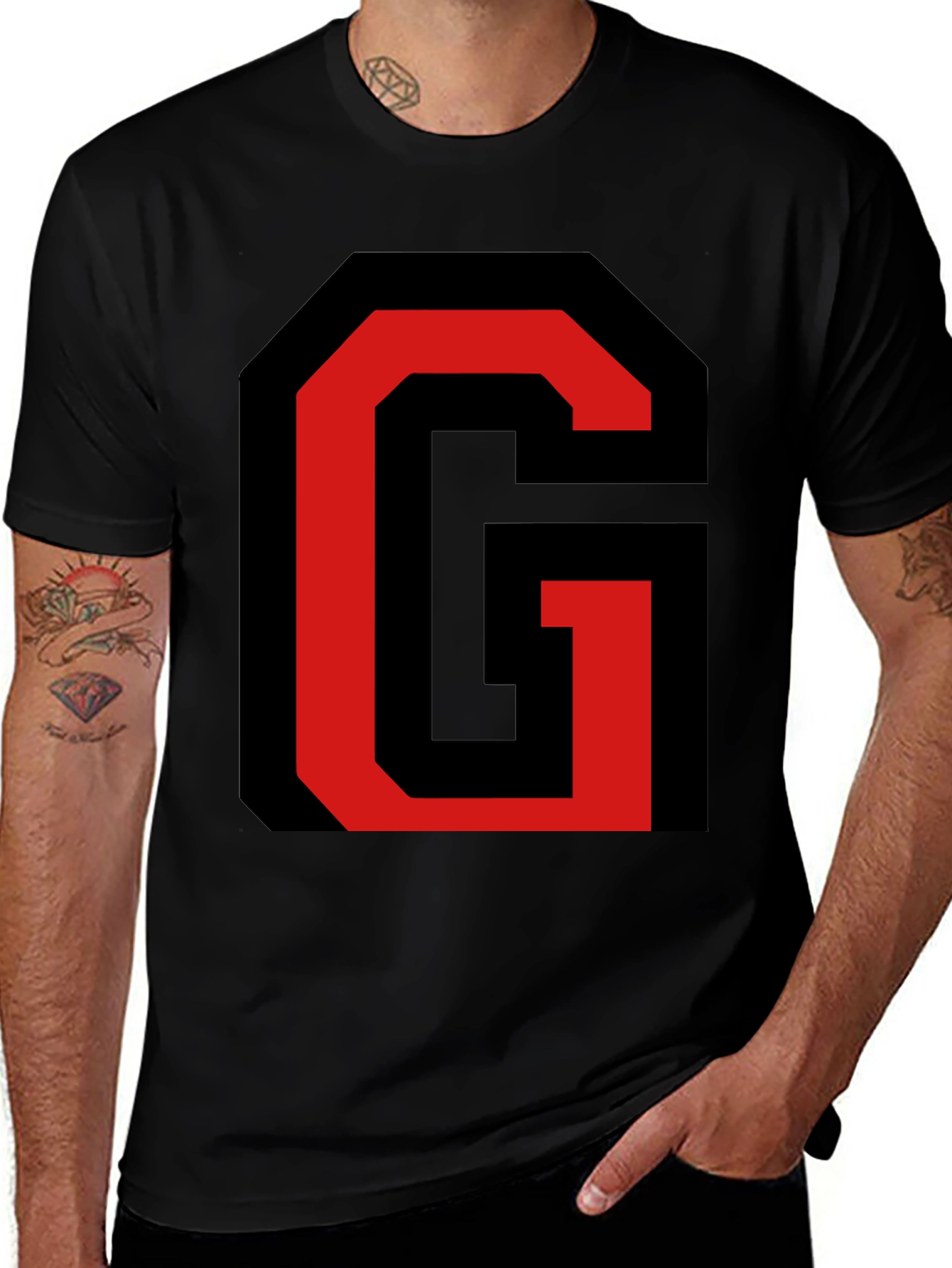 Variant 29 of Bold Red & Black Letter G Graphic Tee