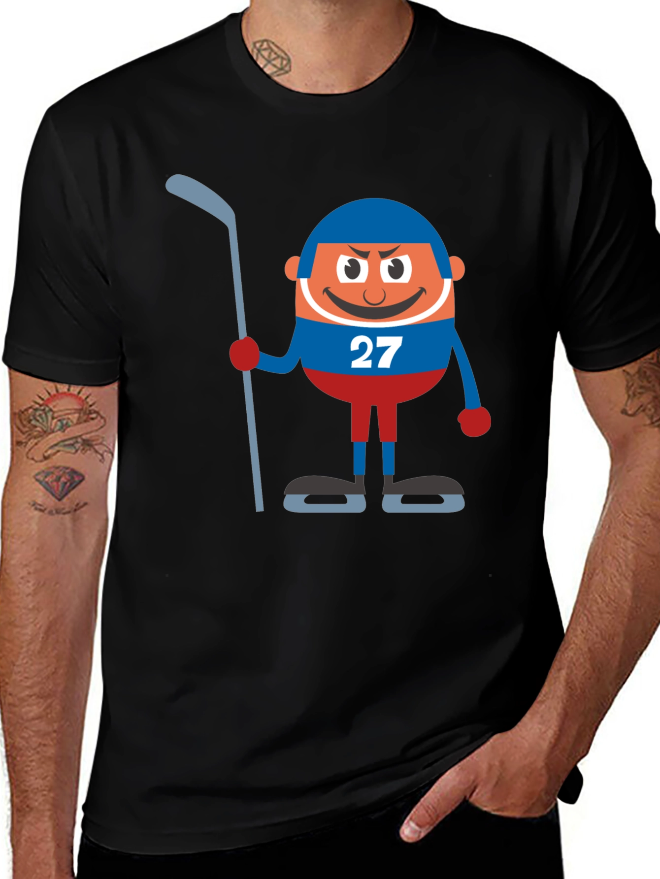 Variant 11 of Hockey Cartoon Graphic Black T-Shirt
