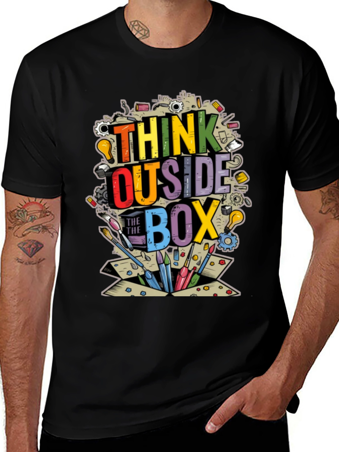 Black Think Outside the Box Graphic T-Shirt main image