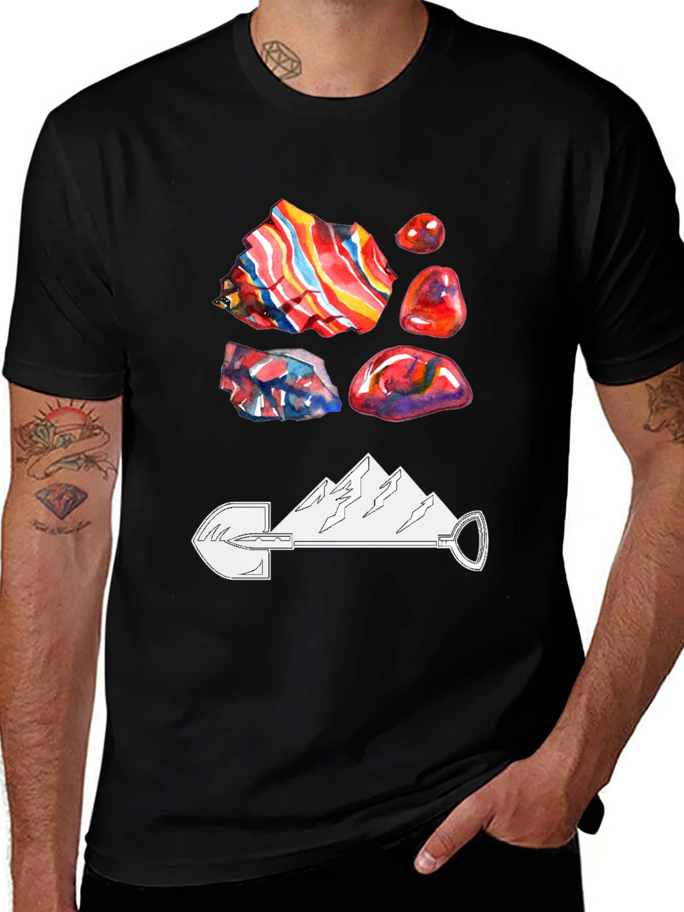 Geology T-Shirt - Rocks, Shovel and Mountain Design