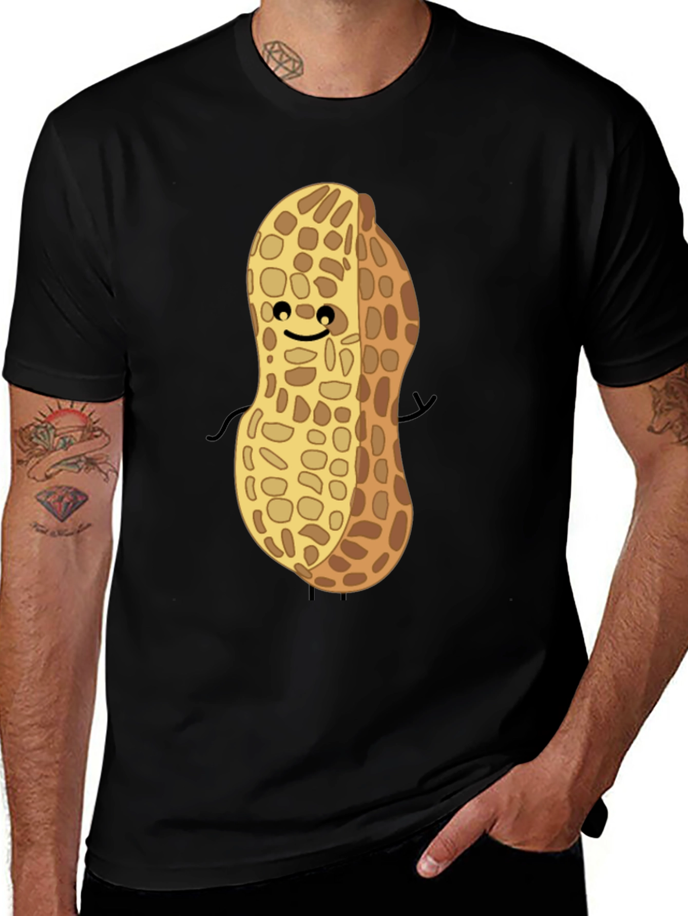 Variant 15 of Cute Peanut Character Graphic T-Shirt - Black
