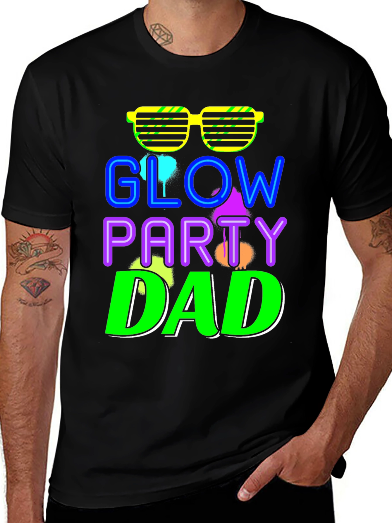 Glow Party Dad T-Shirt - Neon Retro Style