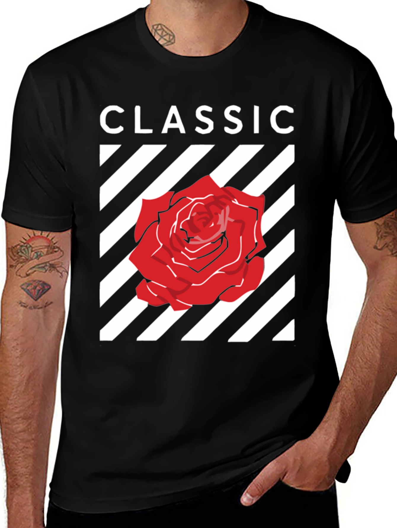 Variant 16 of Classic Rose Graphic Tee - Stylish Black T-Shirt