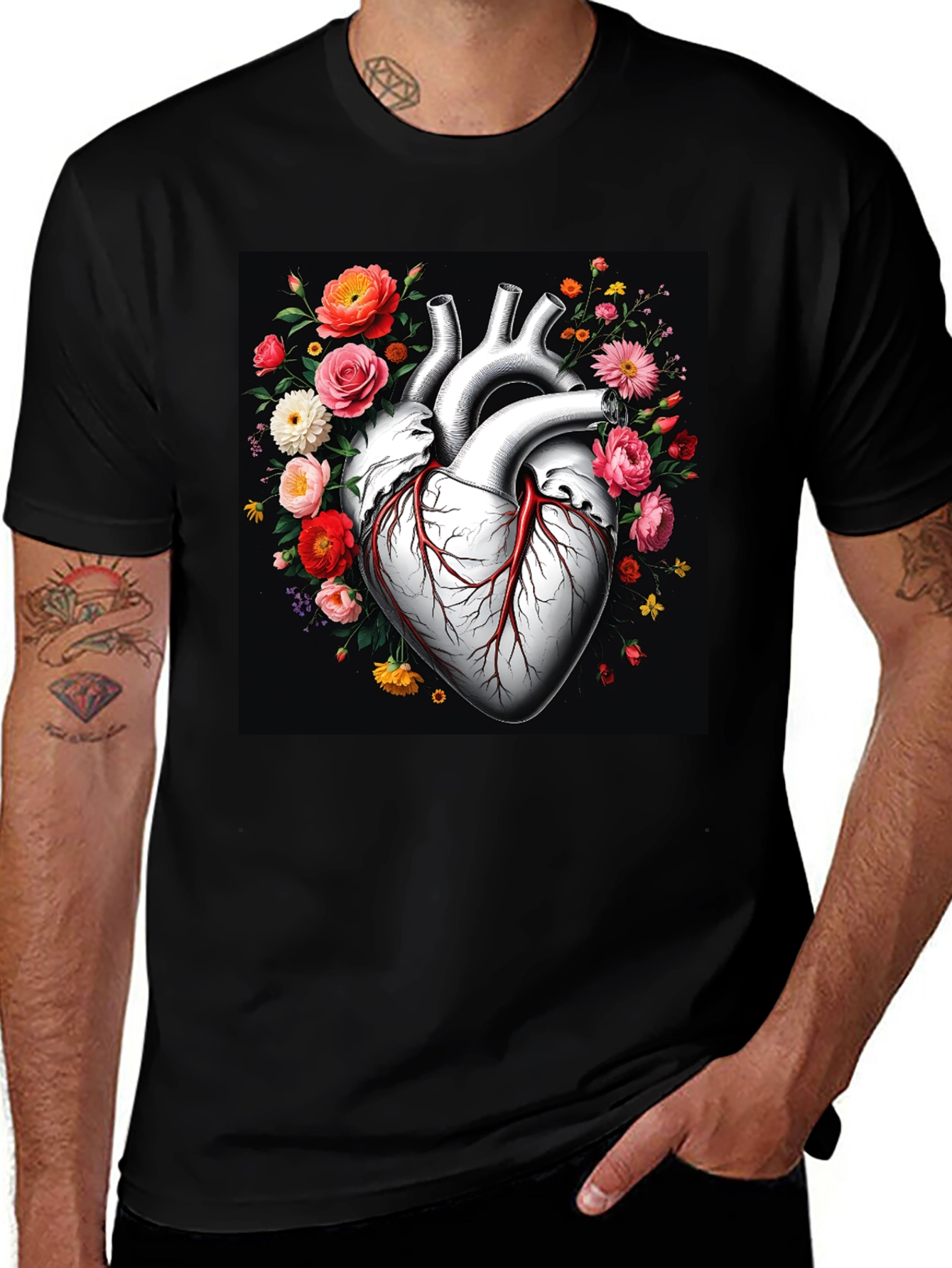 Variant 21 of Floral Heart Graphic Tee - Unique Anatomy Art