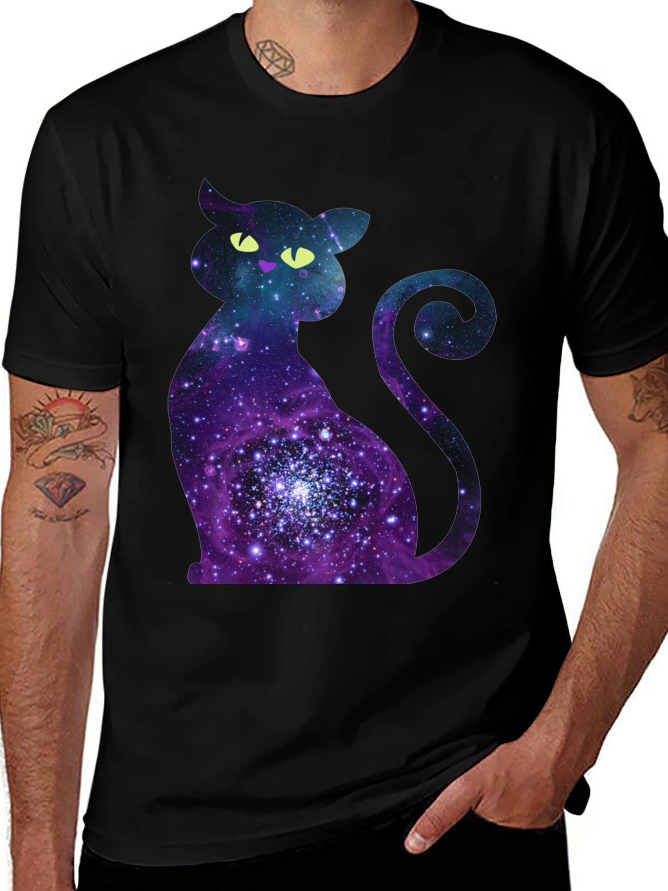 Variant 15 of Galaxy Cat Graphic Print Crew Neck T-Shirt