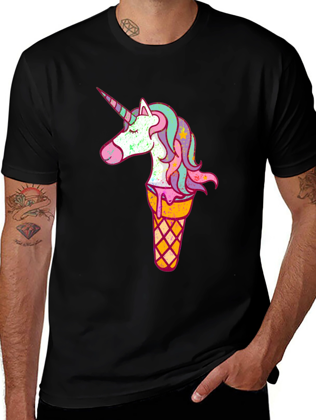 Variant 29 of Unicorn Ice Cream Graphic Tee - Men's Black T-Shirt