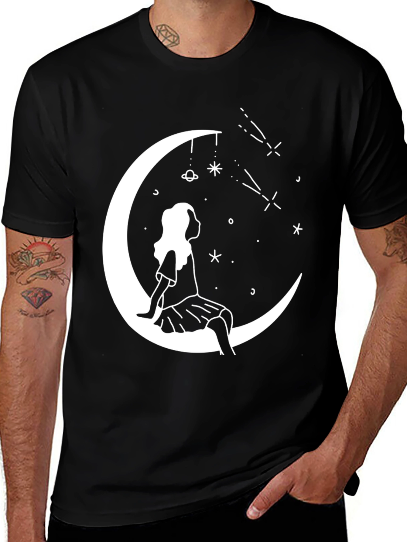 Celestial Dreamer T-Shirt - Girl on Moon Starry Design