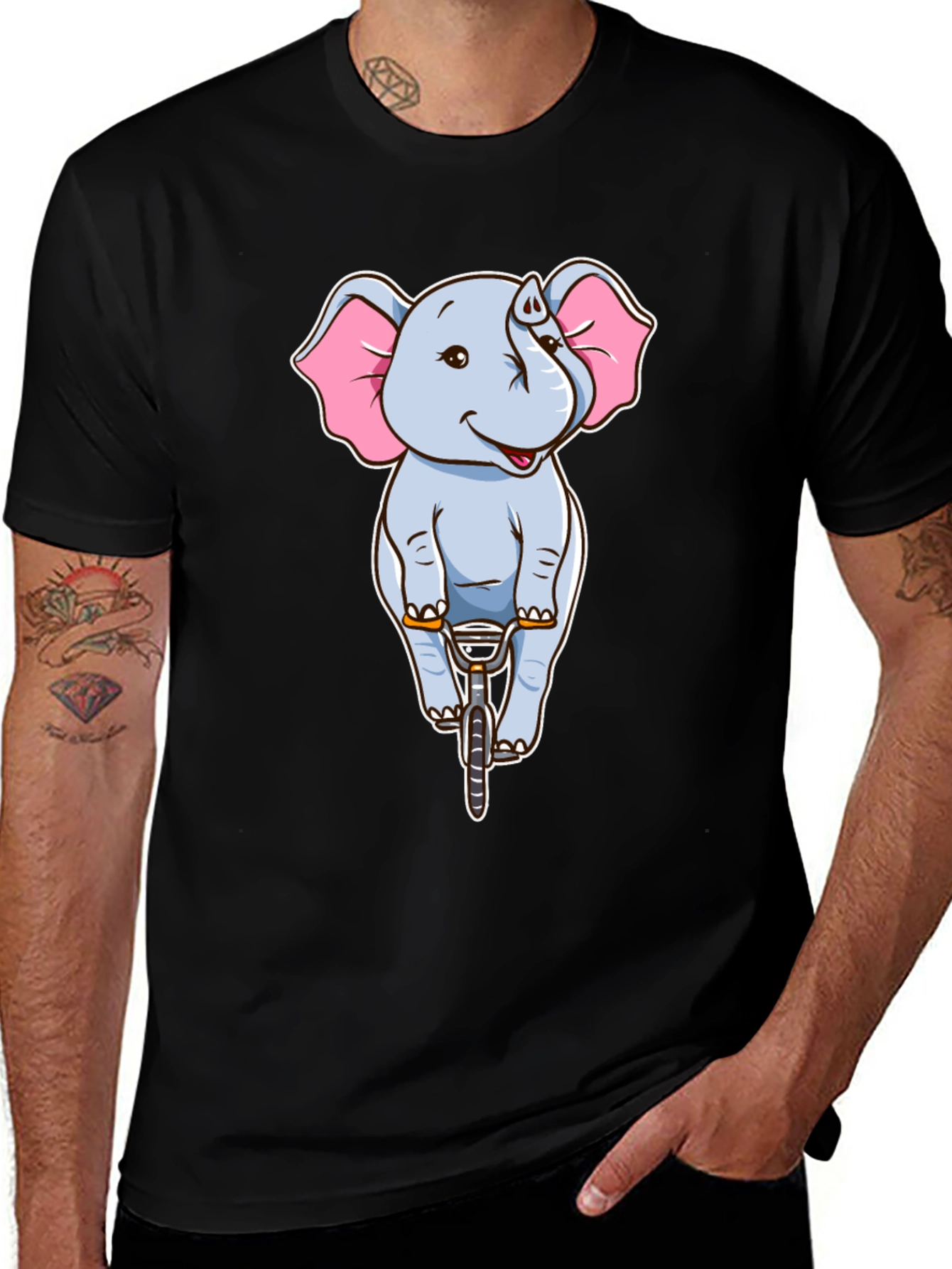 Variant 17 of Elephant Riding Bike Graphic Tee - Black