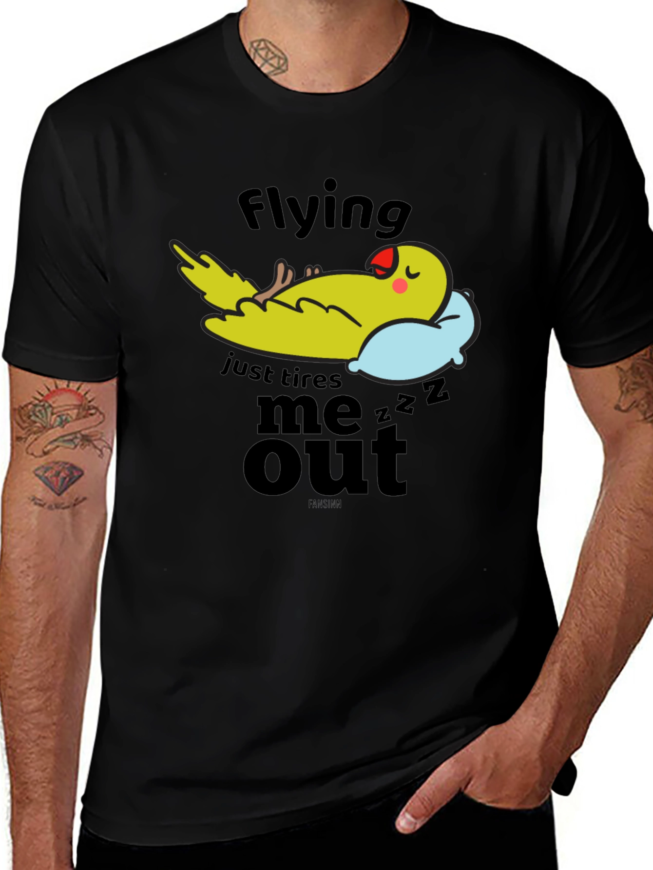 Variant 17 of Funny Parrot Nap T-Shirt - Flying Tires Me Out