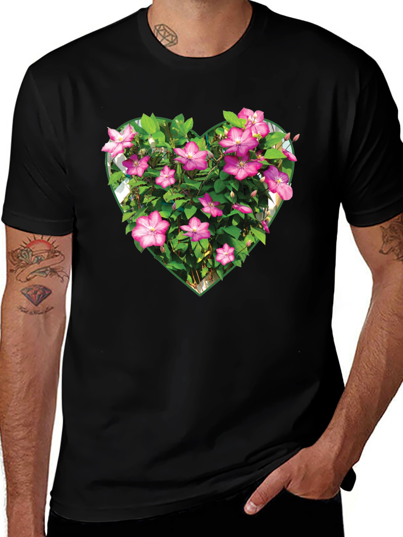 Variant 20 of Floral Heart Graphic T-Shirt - Black