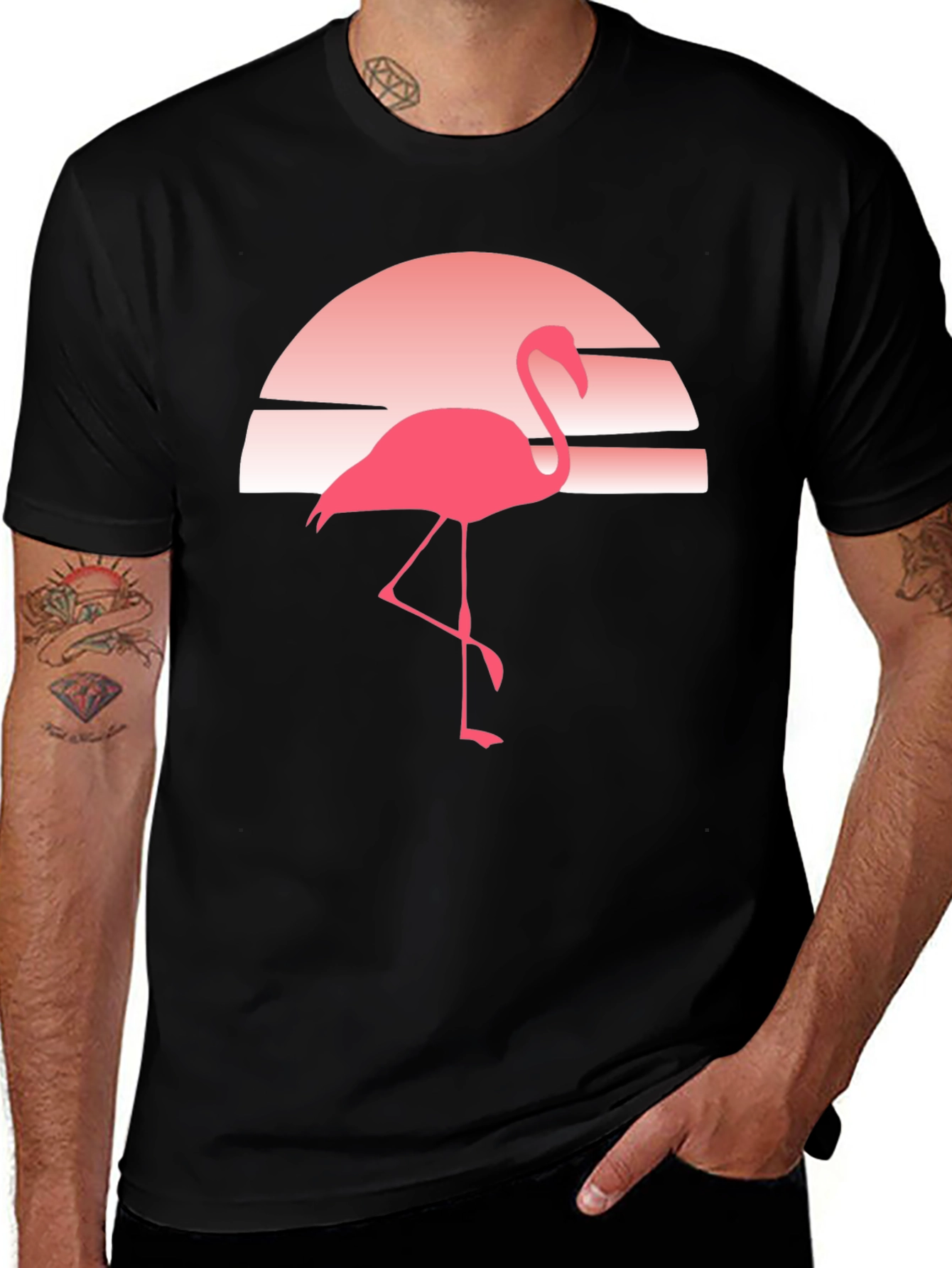Variant 15 of Retro Flamingo Graphic Tee - Soft Black T-Shirt