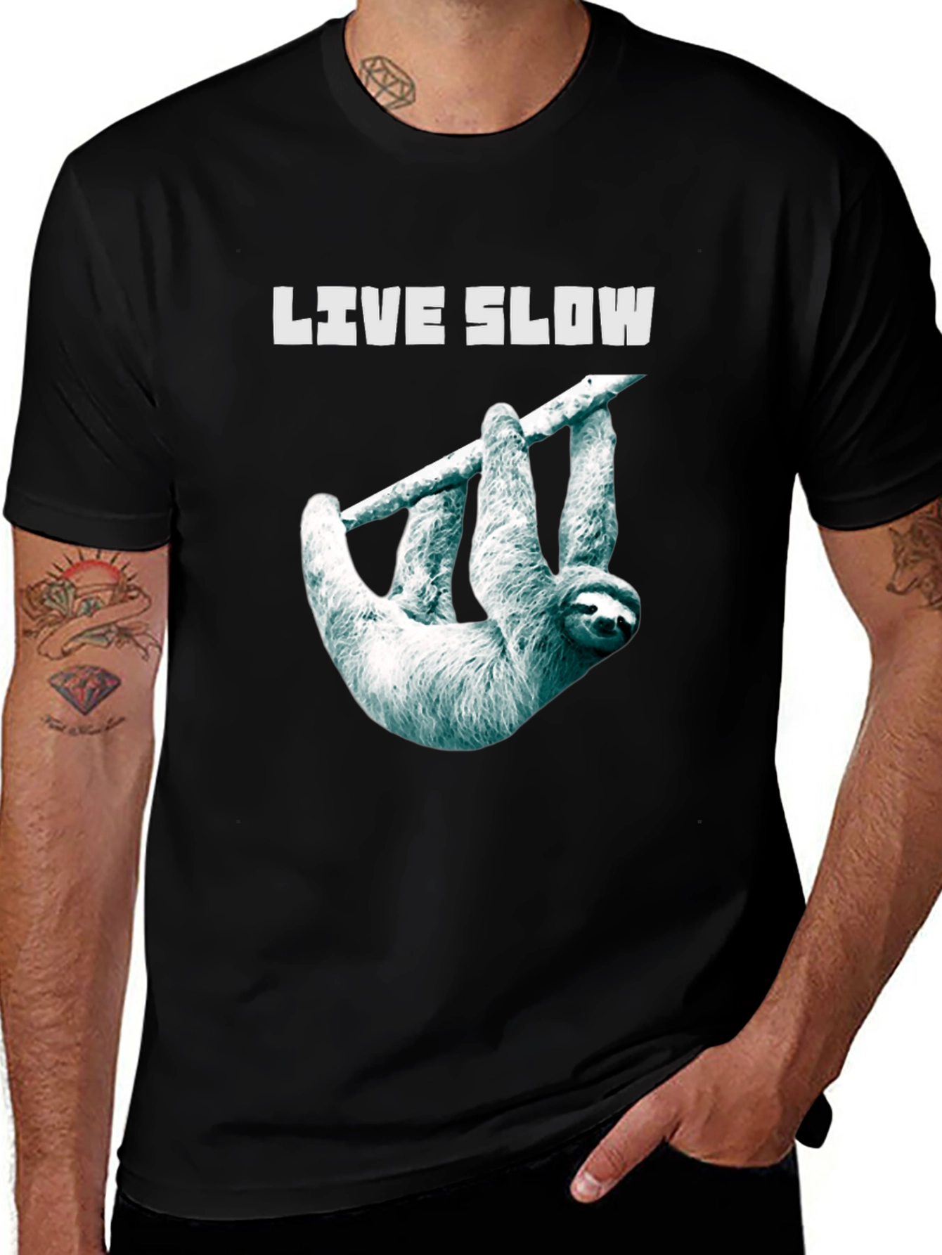 Variant 19 of Live Slow Sloth Graphic Tee - Relaxed Comfort