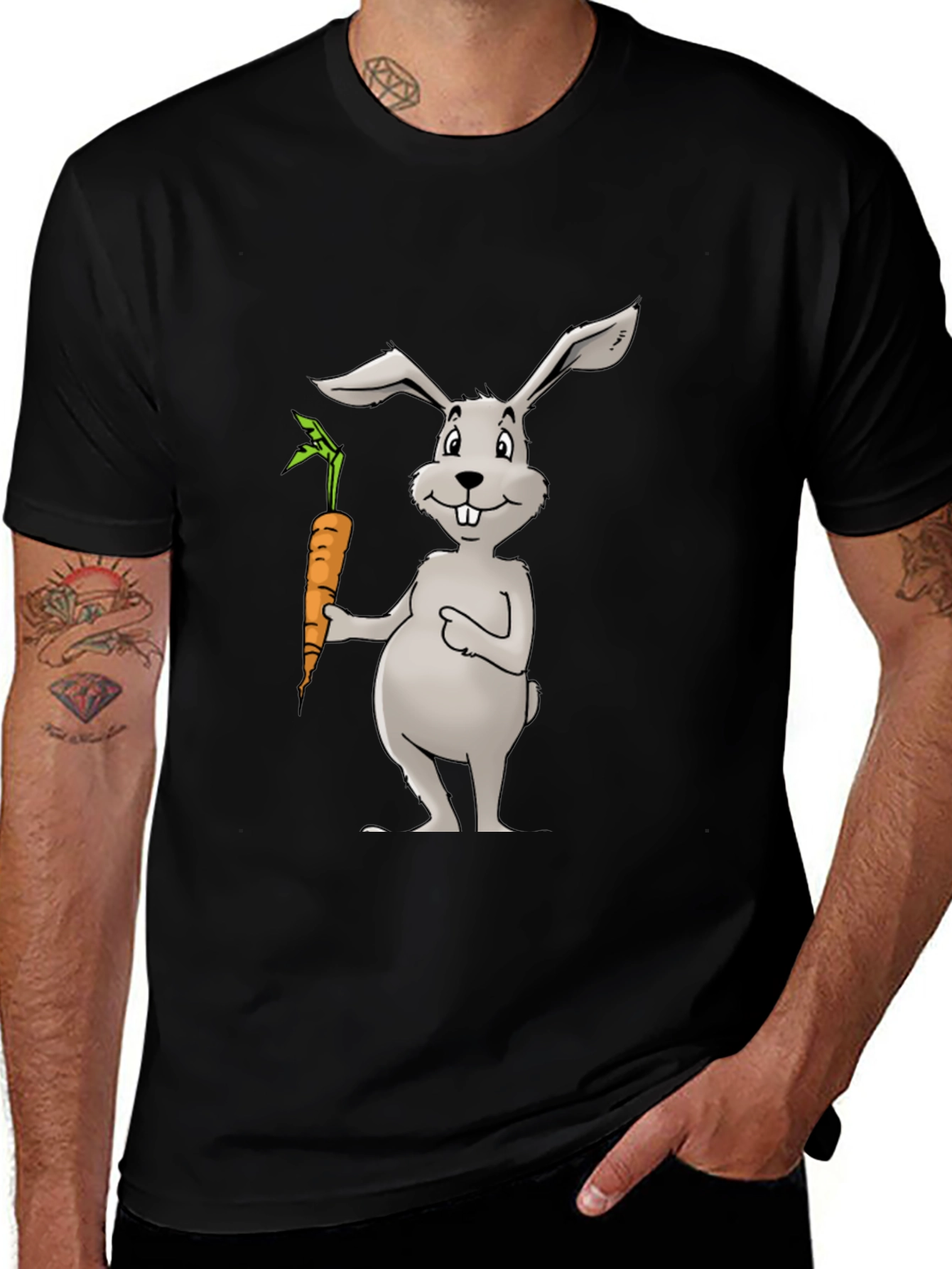 Variant 25 of Bunny & Carrot Graphic T-Shirt - Men's Black Tee