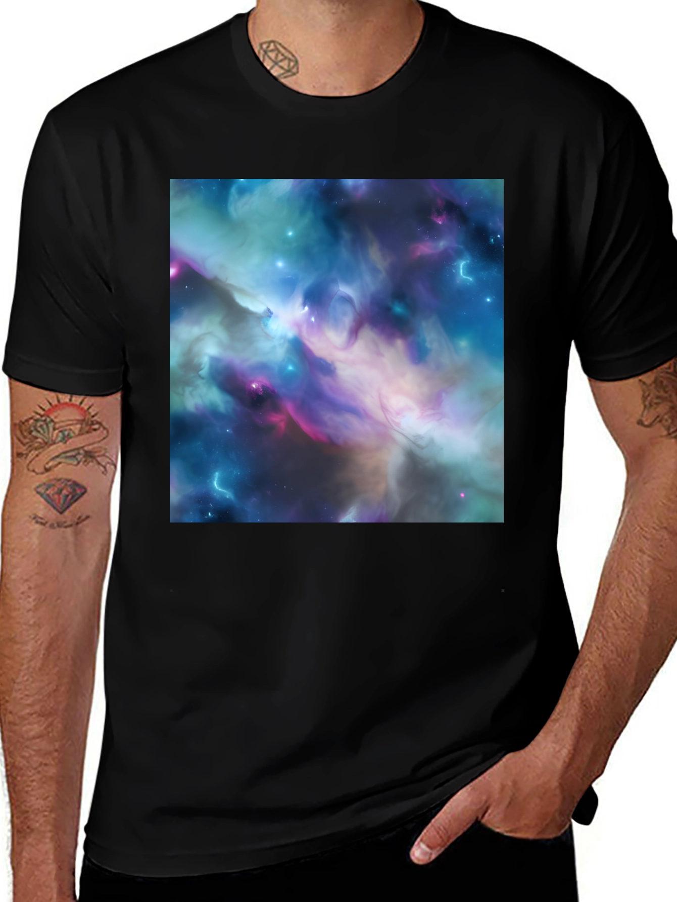 Variant 18 of Nebula Print Black T-Shirt - Galaxy Design