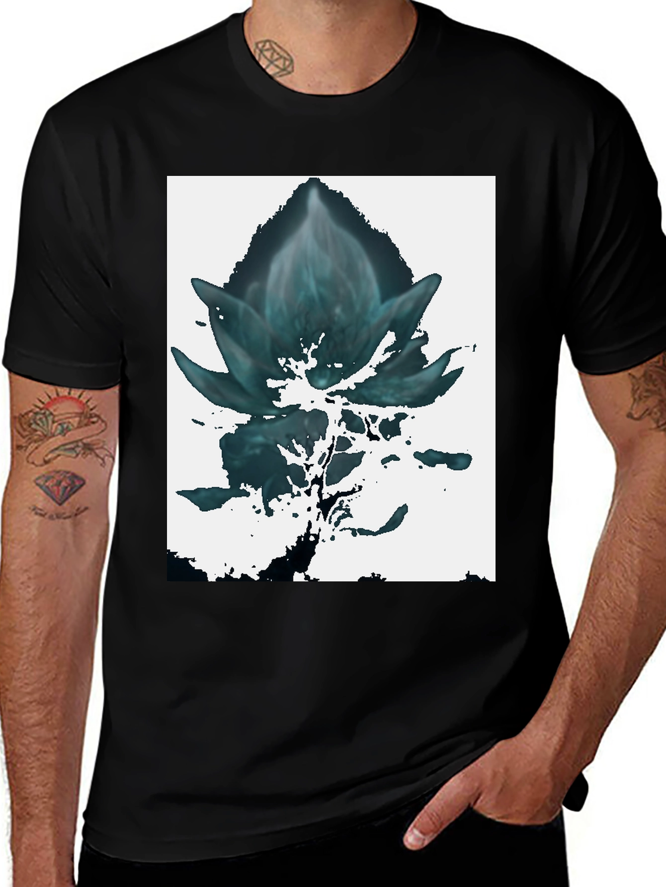 Black Abstract Floral Graphic Tee - Black main image