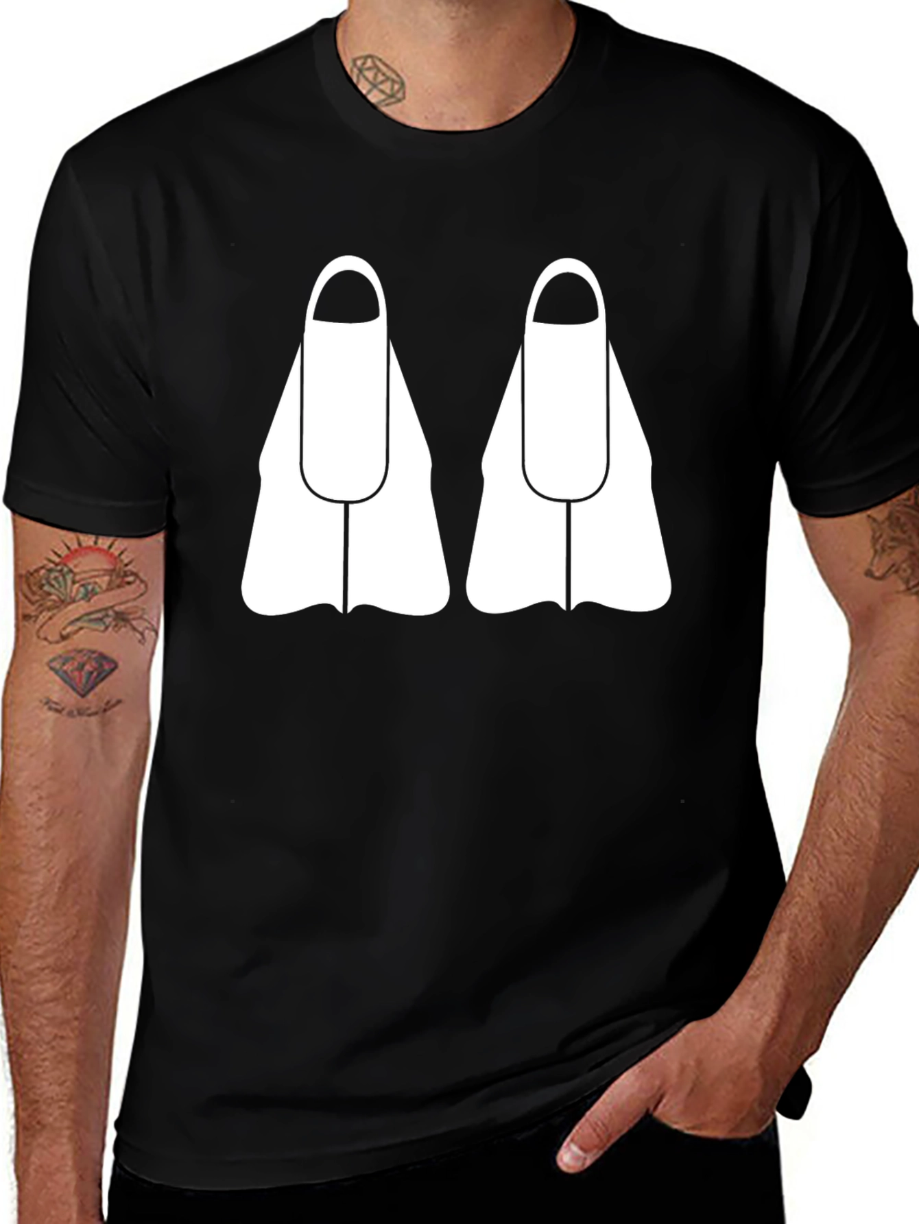 Variant 19 of Diving Fins Graphic Tee - Black Cotton T-Shirt