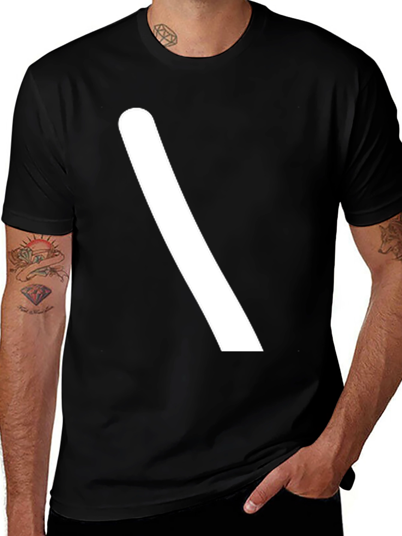 Variant 9 of Minimalist White Stripe Black T-Shirt