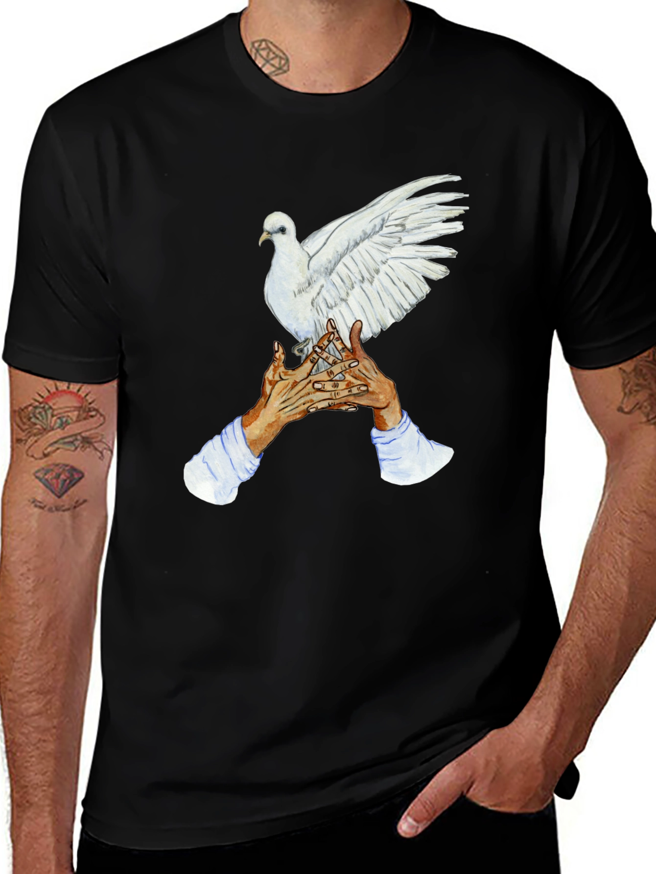 Variant 27 of Dove in Hands Graphic T-Shirt - Black