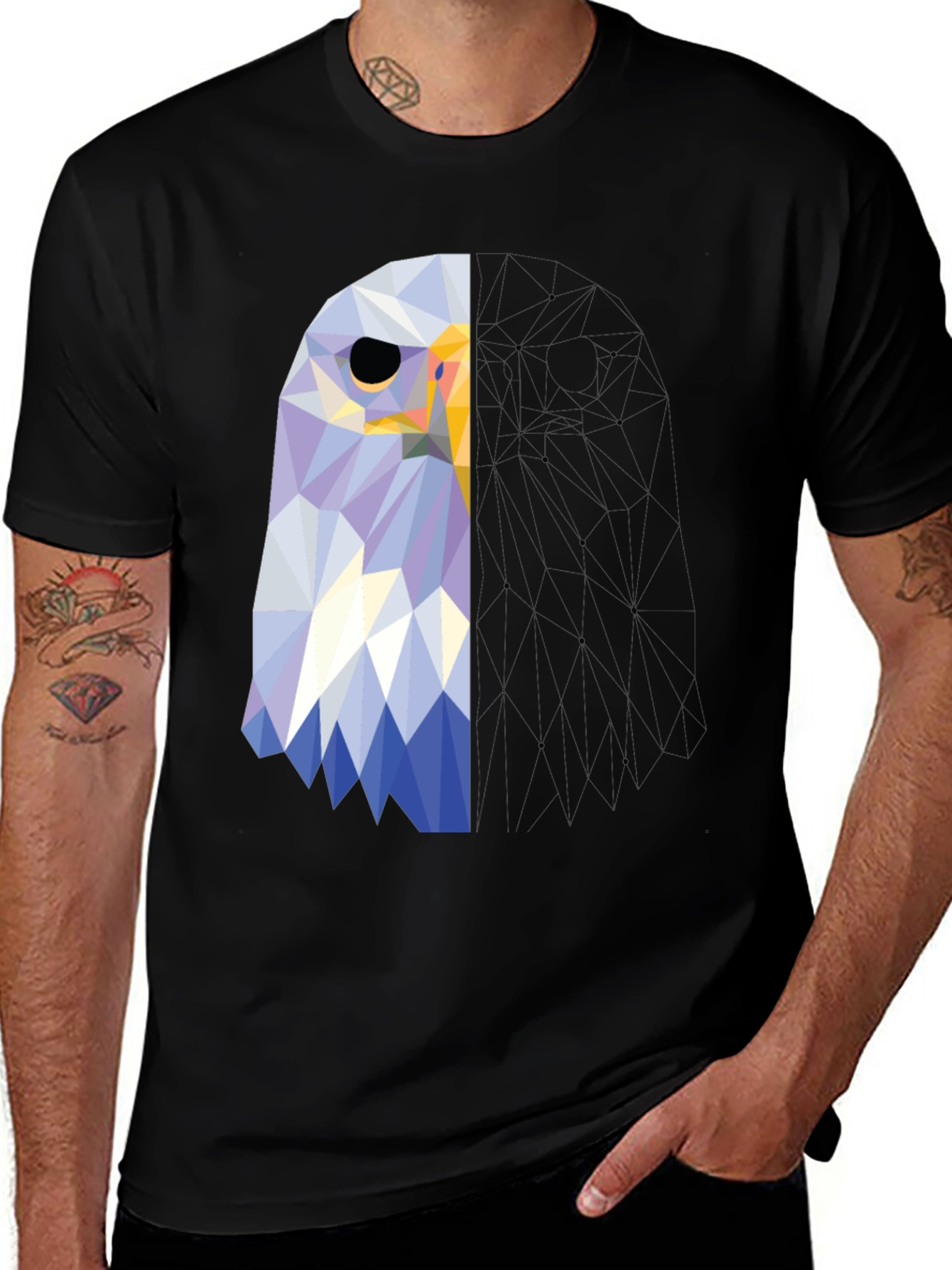 Variant 22 of Geometric Eagle Graphic Tee - Stylish Men's Black T-Shirt
