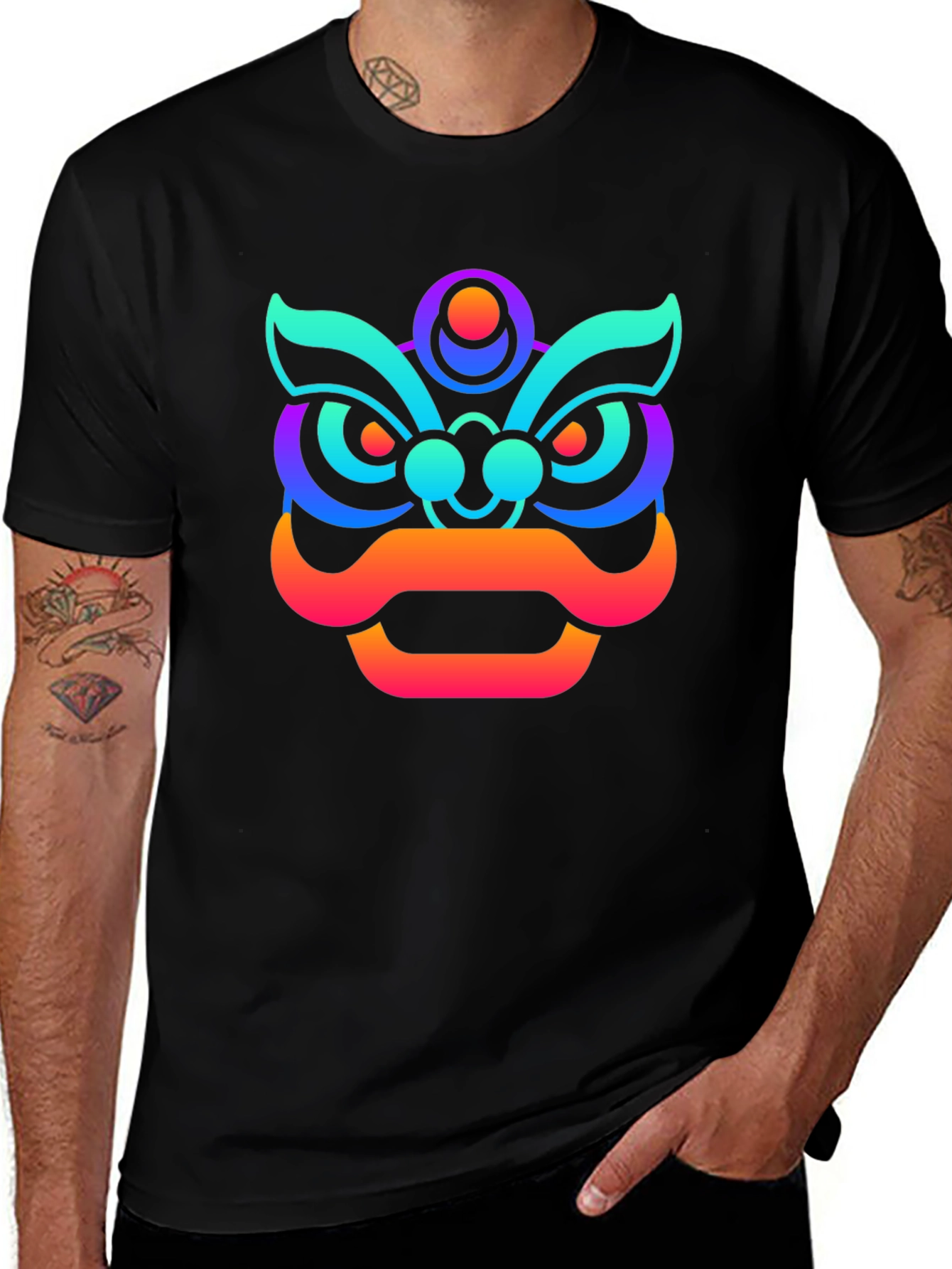 Variant 6 of Vibrant Gradient Lion Graphic Tee - Unisex Black T-Shirt