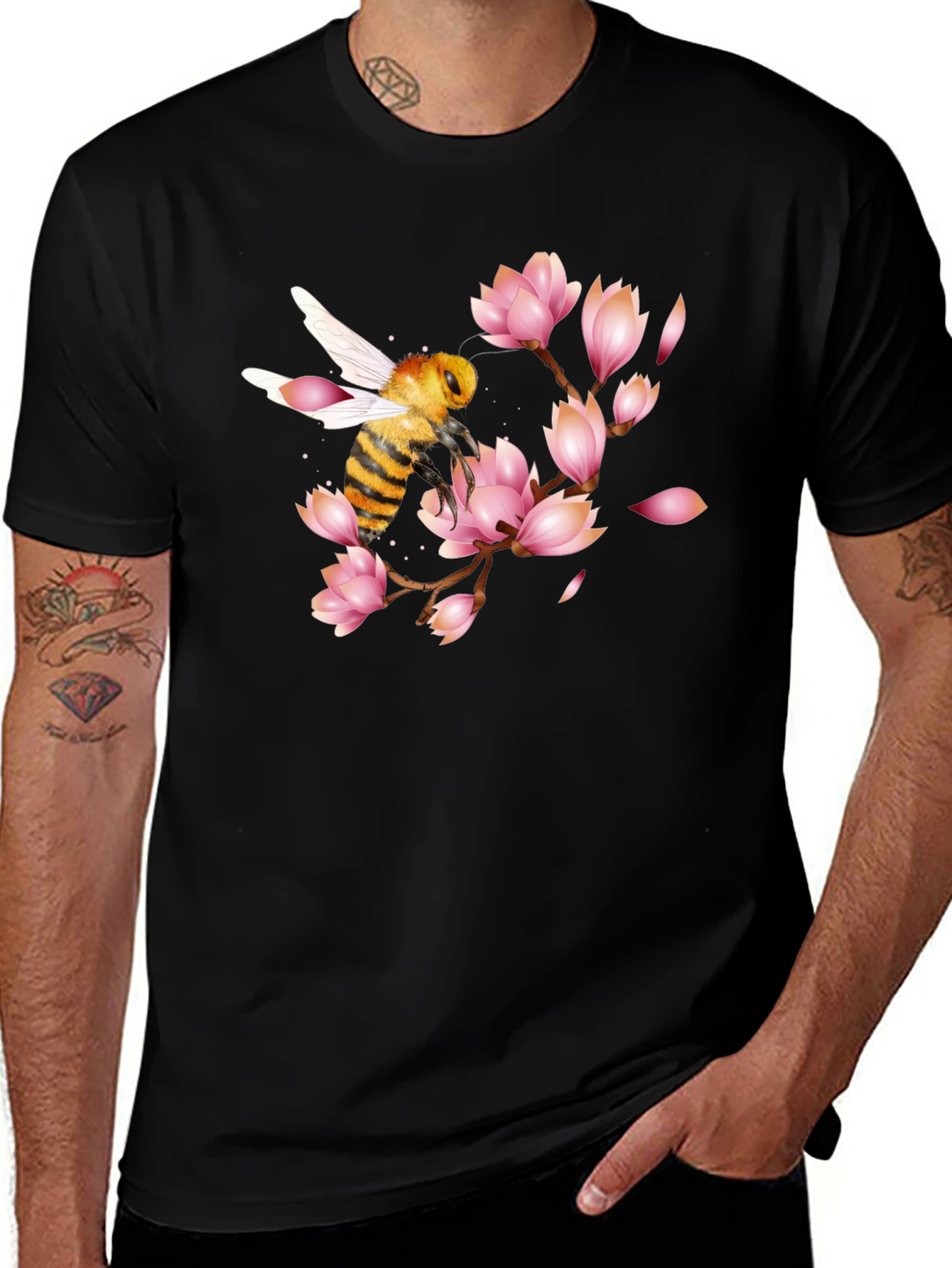 Variant 9 of Bee and Blossom Graphic Tee - Black