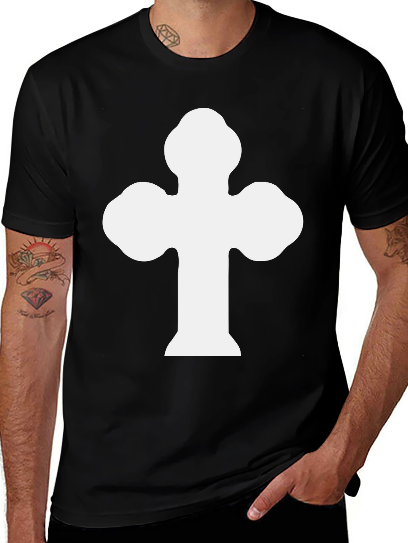 Variant 5 of Minimalist Cross Graphic Tee - Black Cotton Shirt